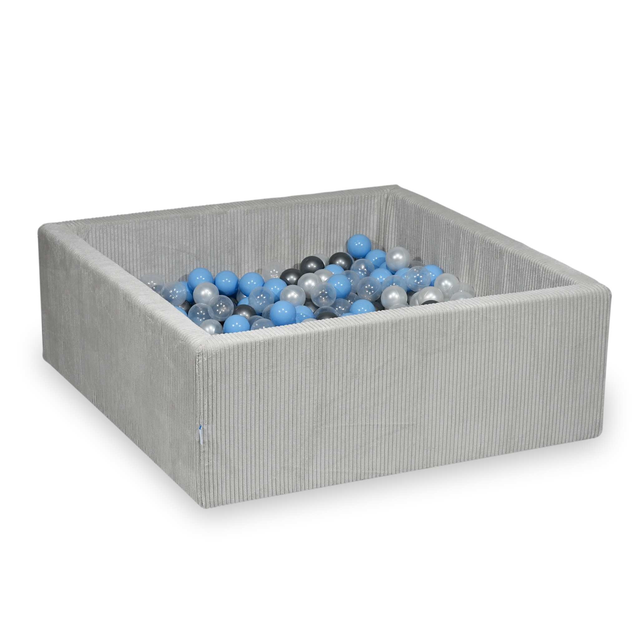 Square ball pit 110x110x40 cm in Corduroy Gray, 600 balls