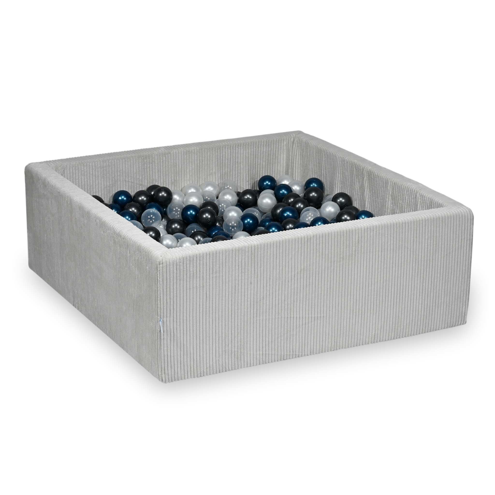 Square ball pit 110x110x40 cm in Corduroy Gray, 600 balls
