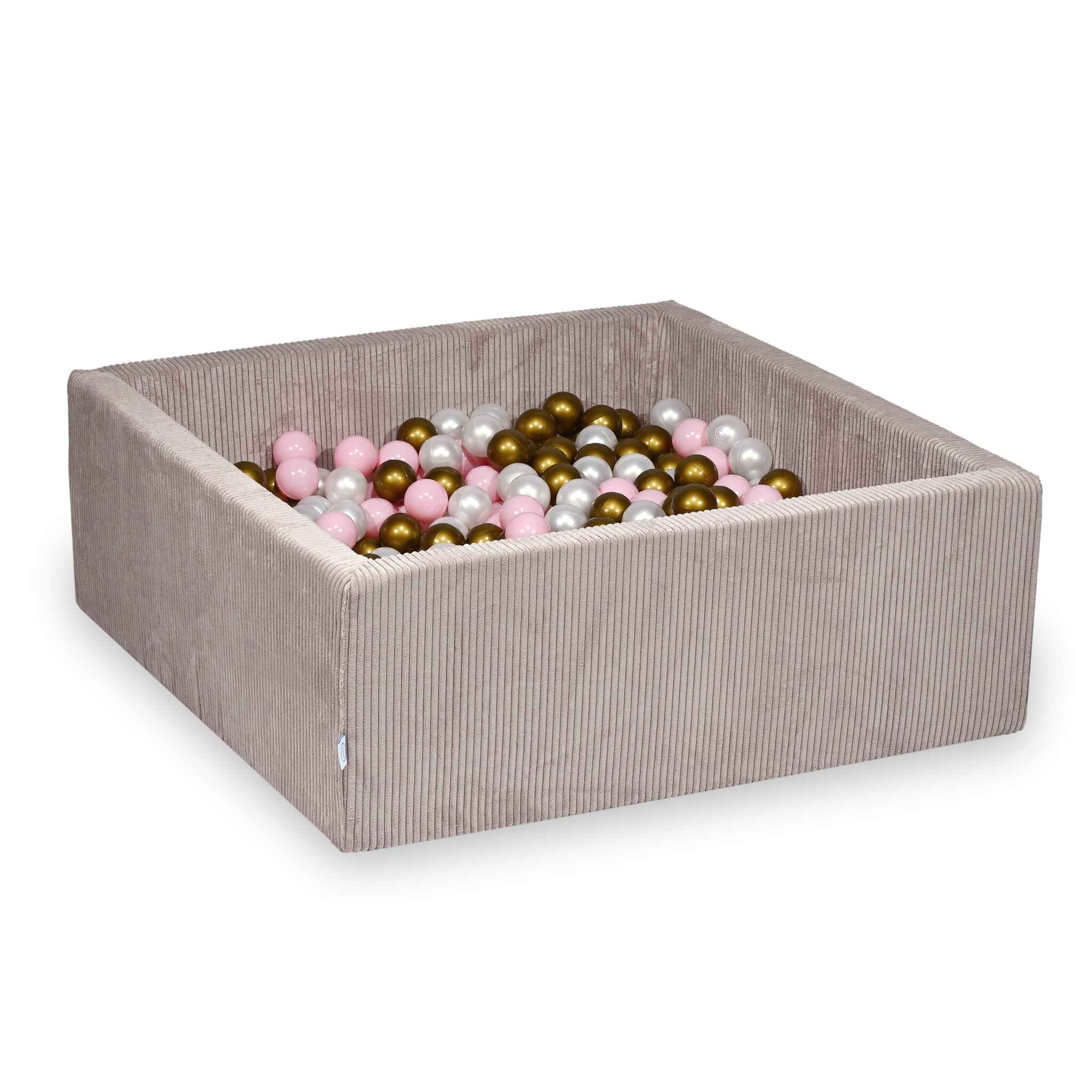 Square ball pit 110x110x40 cm in Corduroy Light Pink, 600 balls