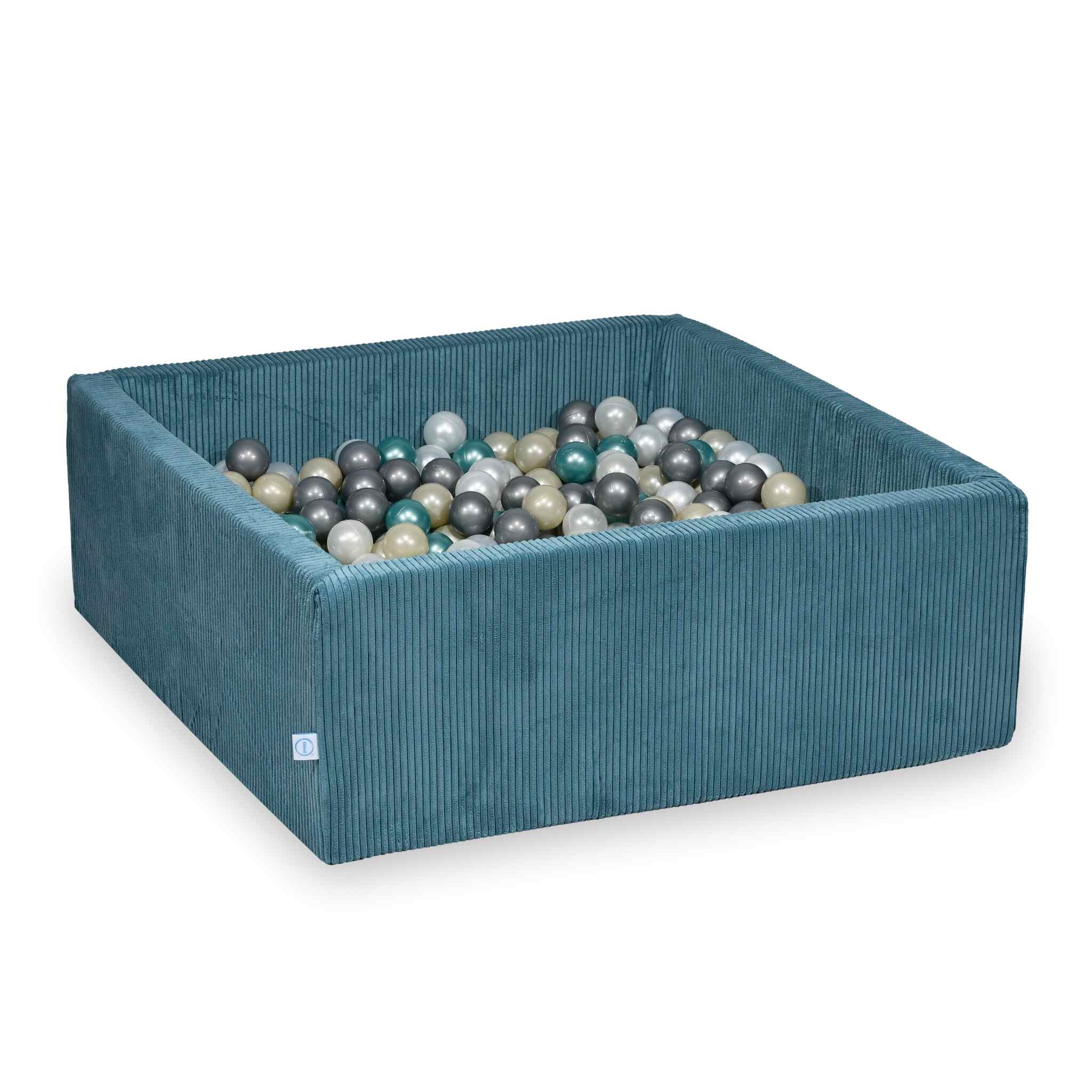 Square ball pit 110x110x40 cm in Corduroy Blue, 600 balls