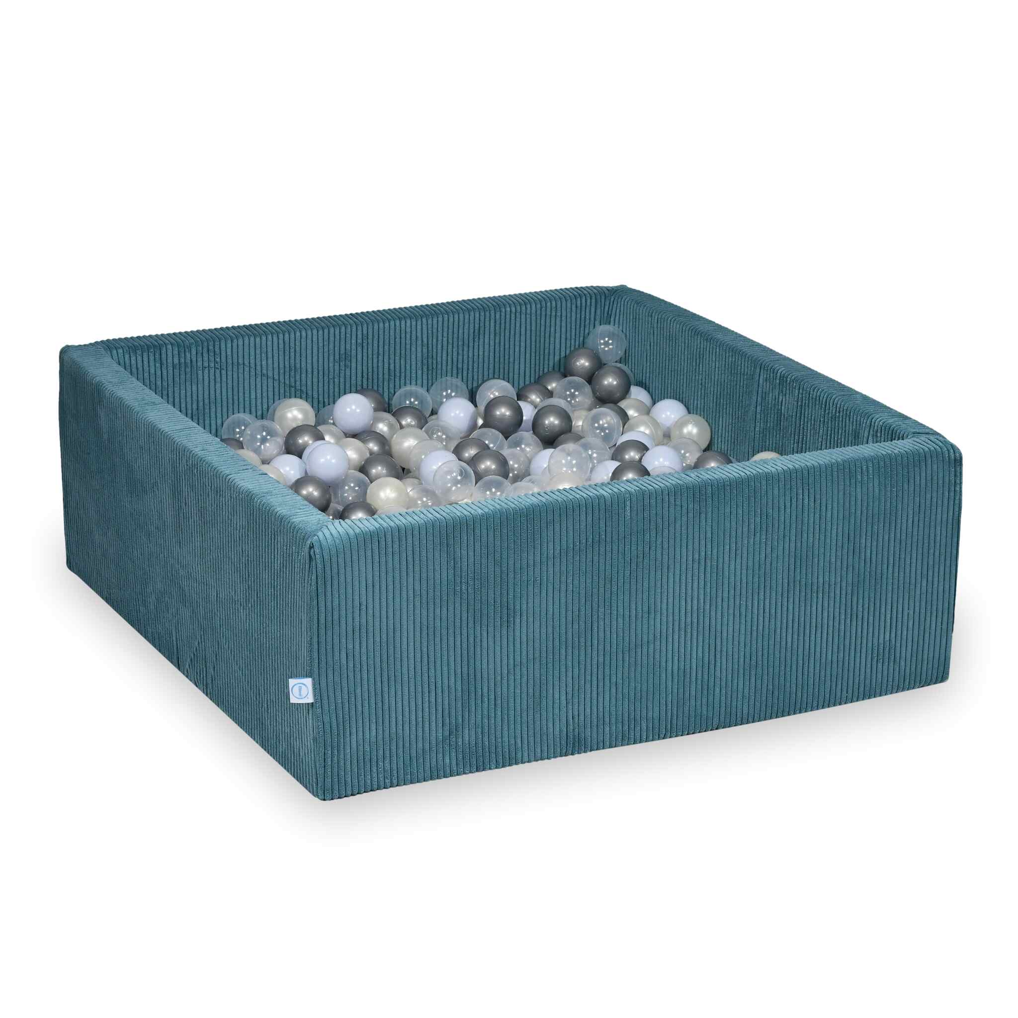Square ball pit 110x110x40 cm in Corduroy Blue, 600 balls