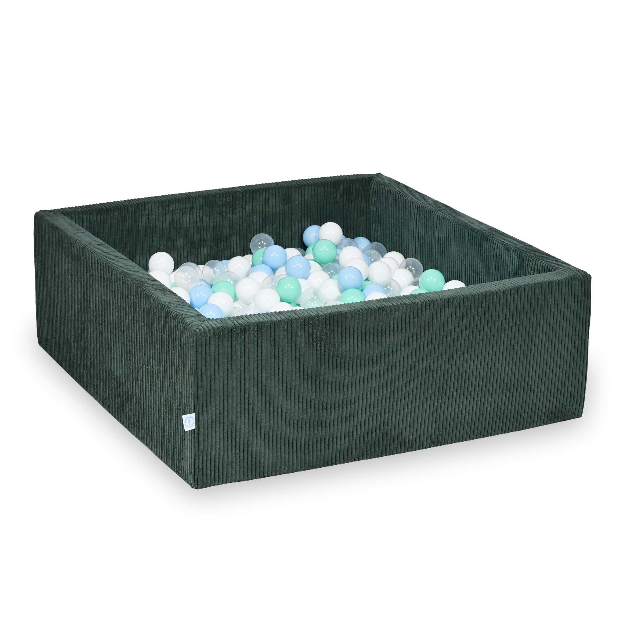 Square ball pit 110x110x40 cm in Corduroy Green, 600 balls
