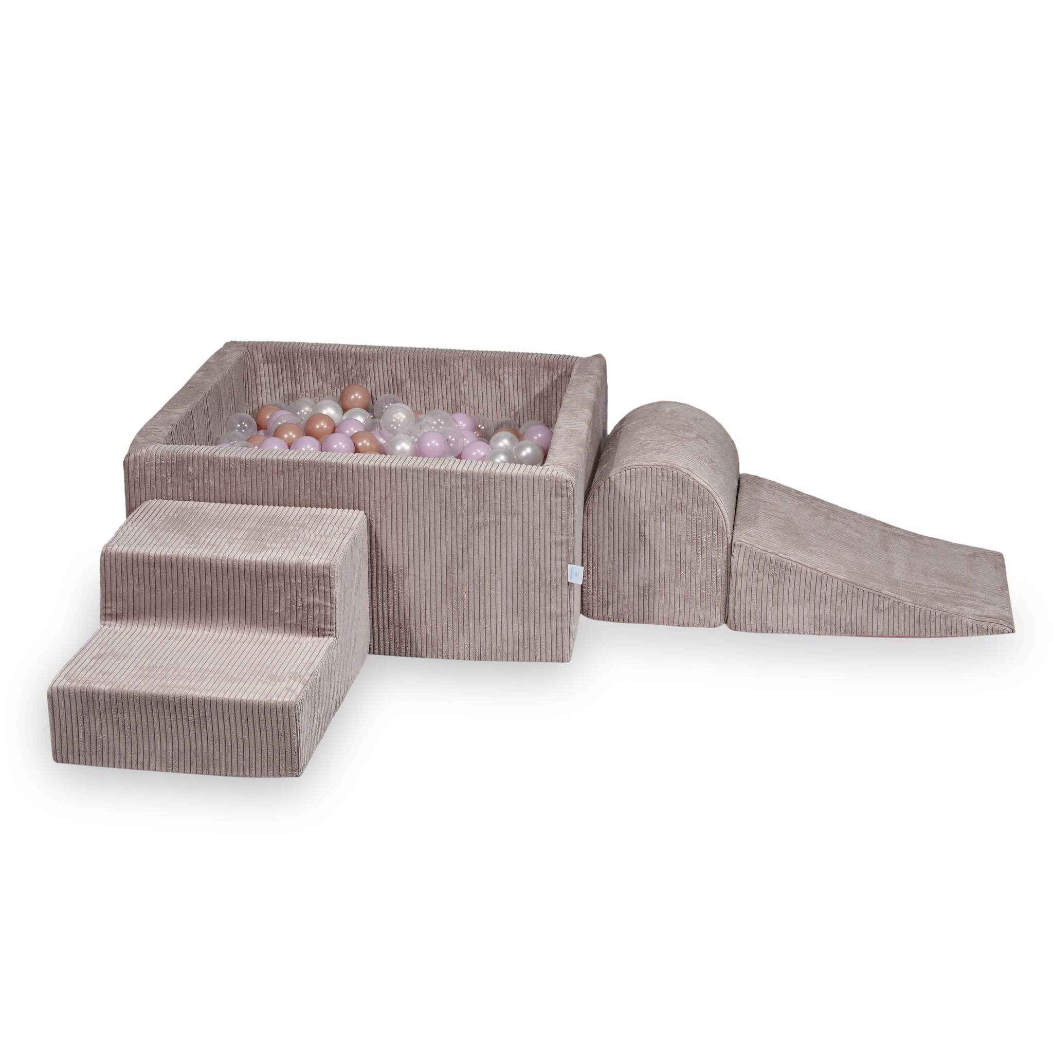 Aire de jeux en mousse avec piscine à balles carrée set de jeu enfant 90x90x40 velours côtelé rose clair + 400 balles