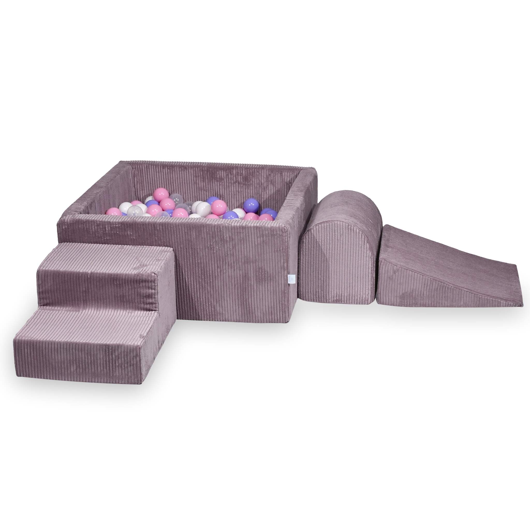 Aire de jeux en mousse avec piscine à balles carrée set de jeu enfant 90x90x40 velours côtelé lavende + 400 balles