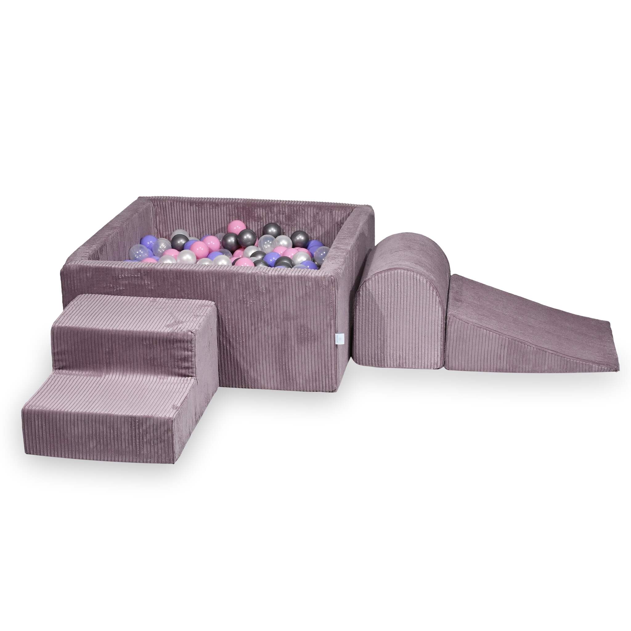 Aire de jeux en mousse avec piscine à balles carrée set de jeu enfant 90x90x40 velours côtelé lavende + 400 balles