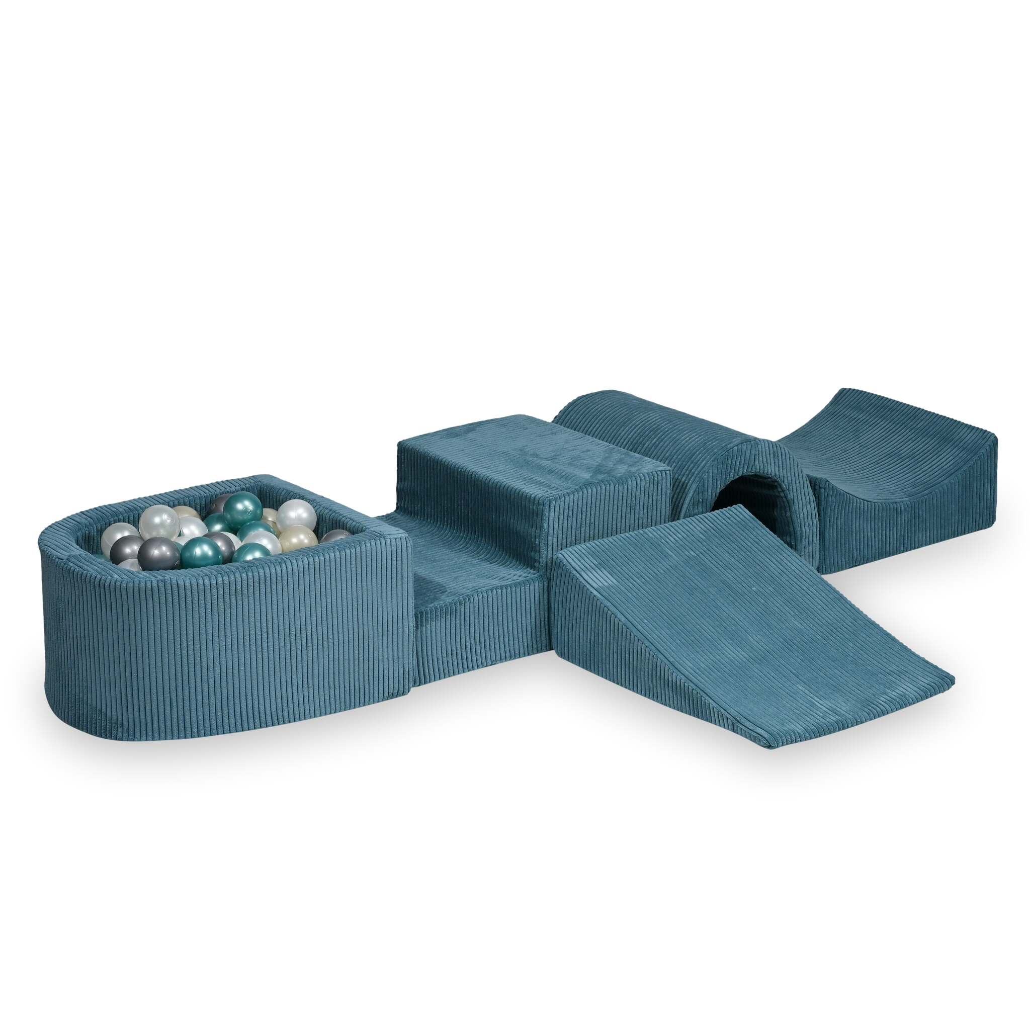 Schaumstoffspielbereich mit Brücke und blauem Mikrorippenbecken + 100 Bälle