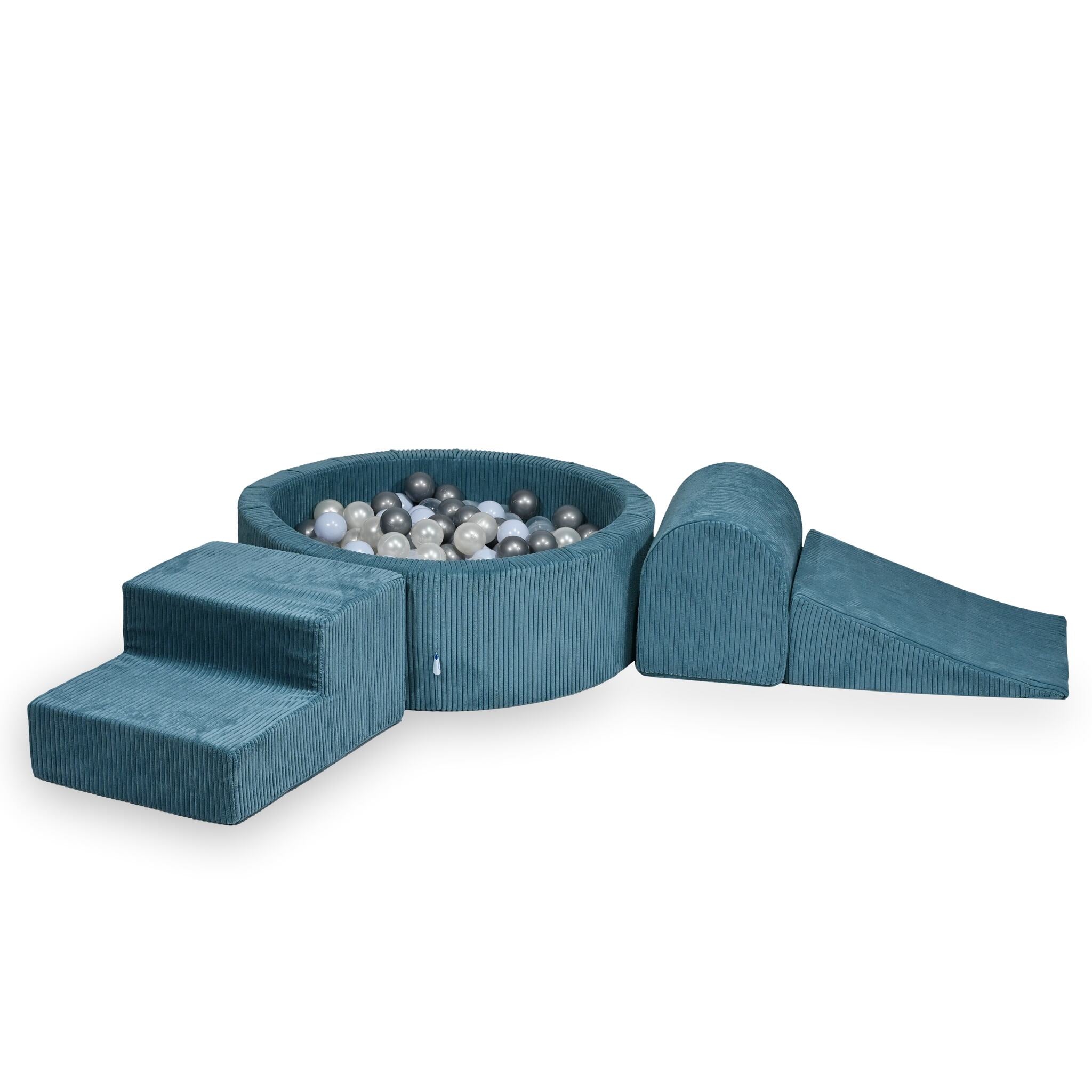 Aire de jeux en mousse avec piscine ronde 90x30 velours côtelé bleu +200 balles