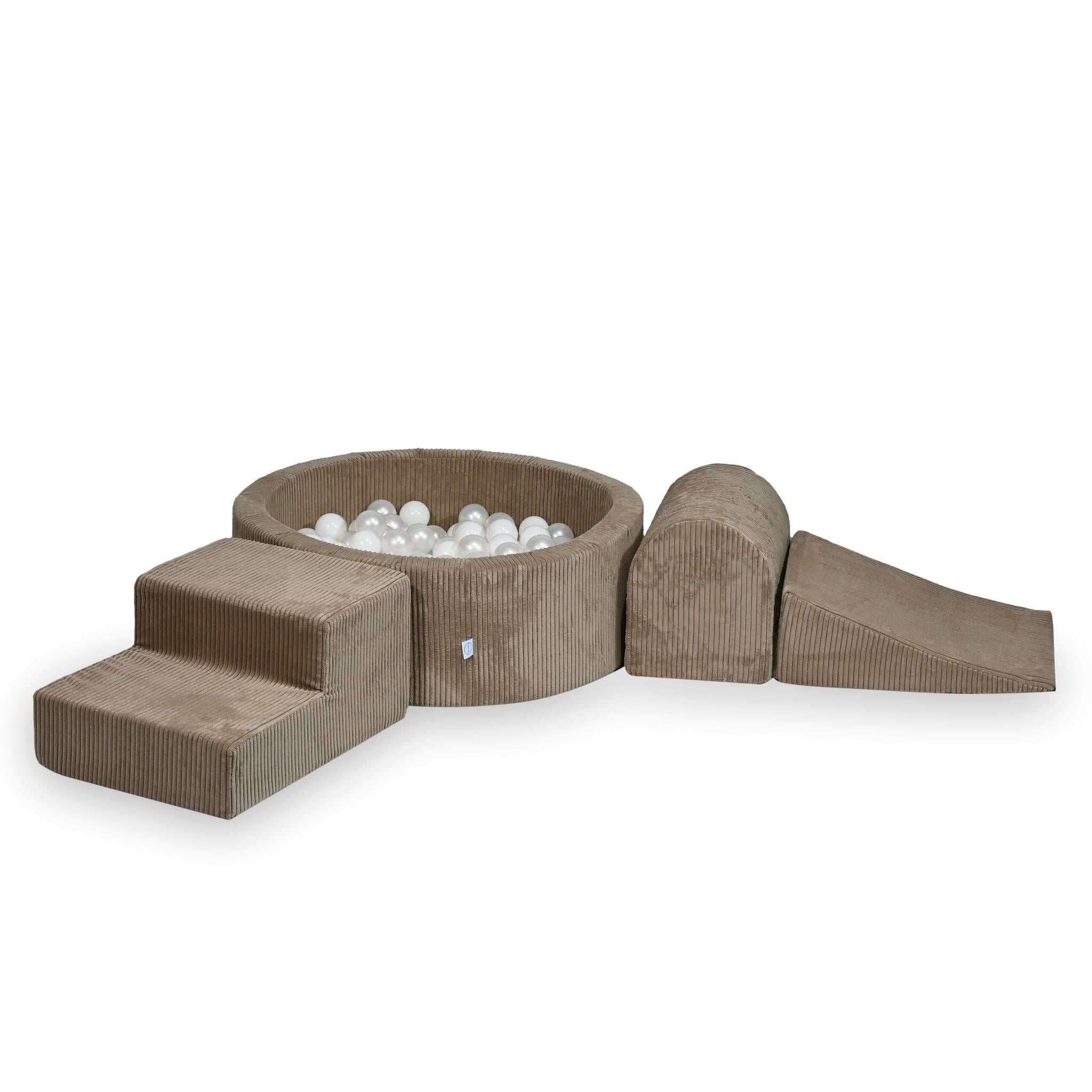 Foam playground with round pool 90x30 corduroy toffee +200 balls