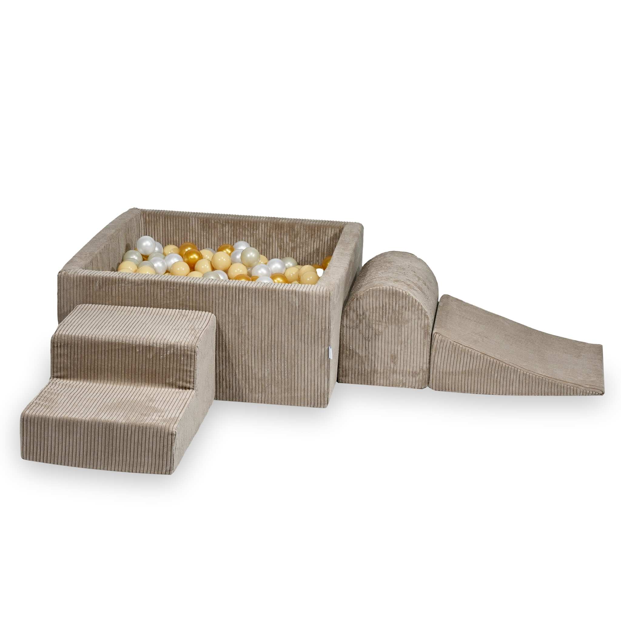 Aire de jeux en mousse avec piscine à balles carrée set de jeu enfant 90x90x40 velours côtelé toffee + 400 balles