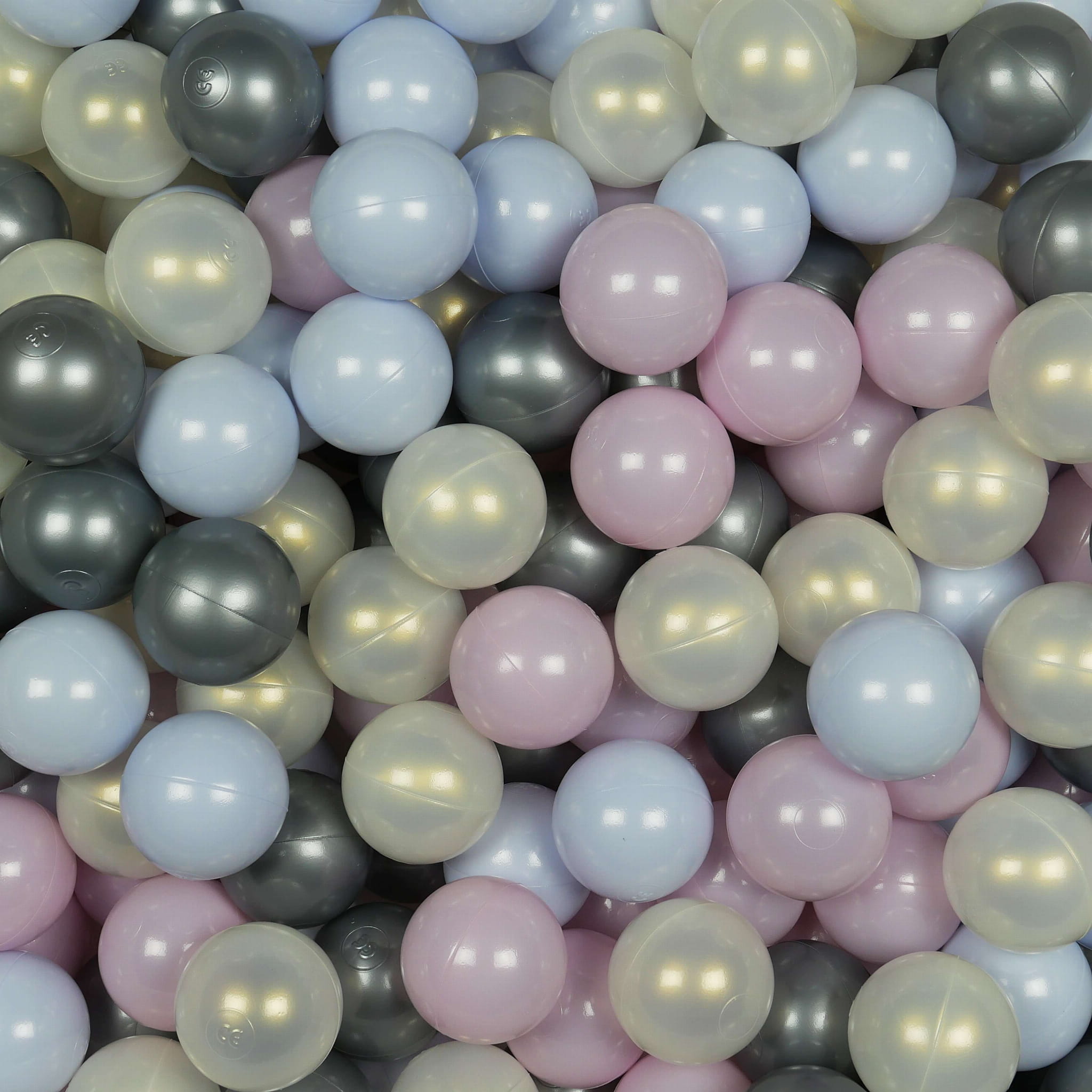 Balles de jeu ø7cm 50 pièces rose perle, bleu perle, iridescent, argenté