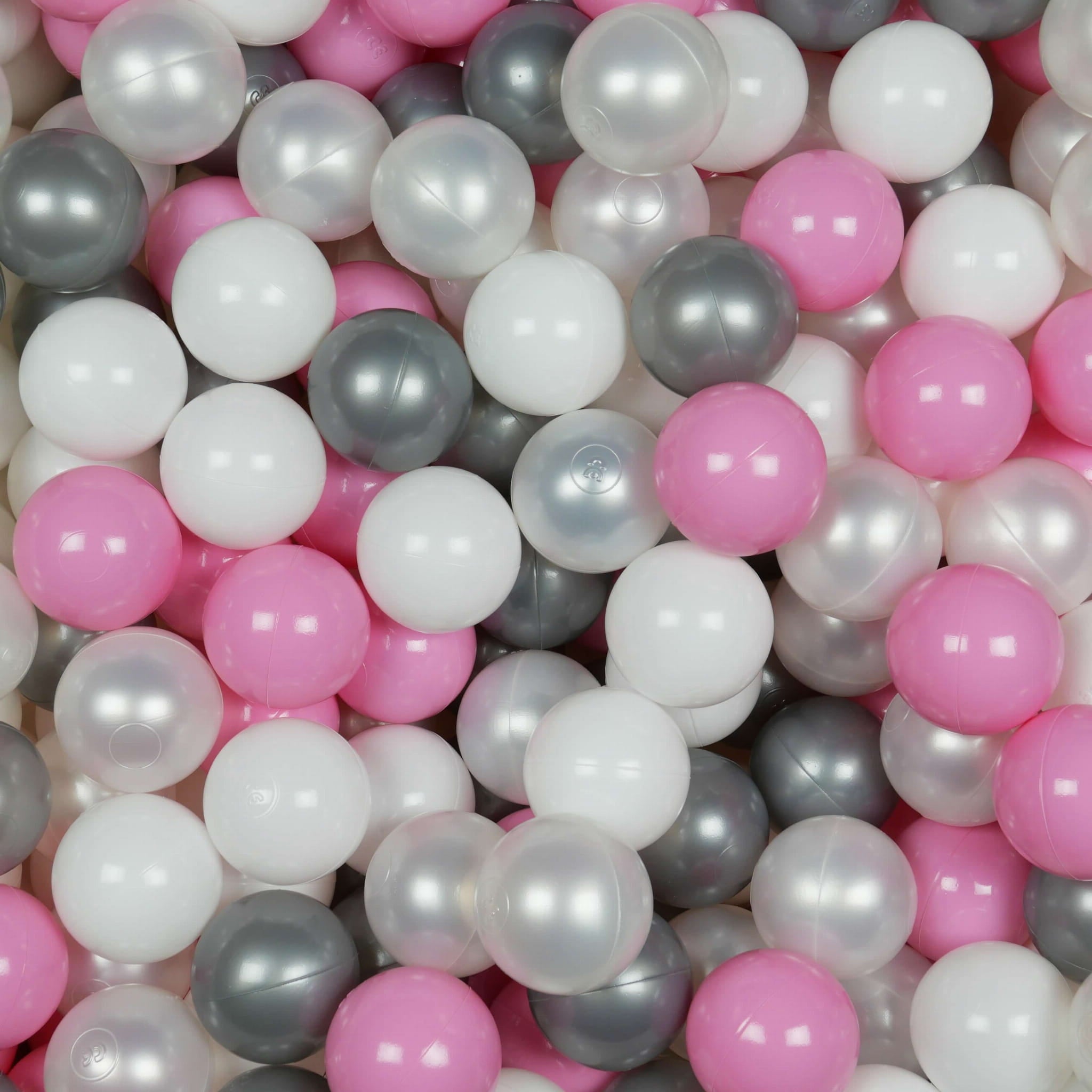 50 Spielbälle mit 7 cm Durchmesser in Weiß, Perlmutt, Silber und Puderrosa