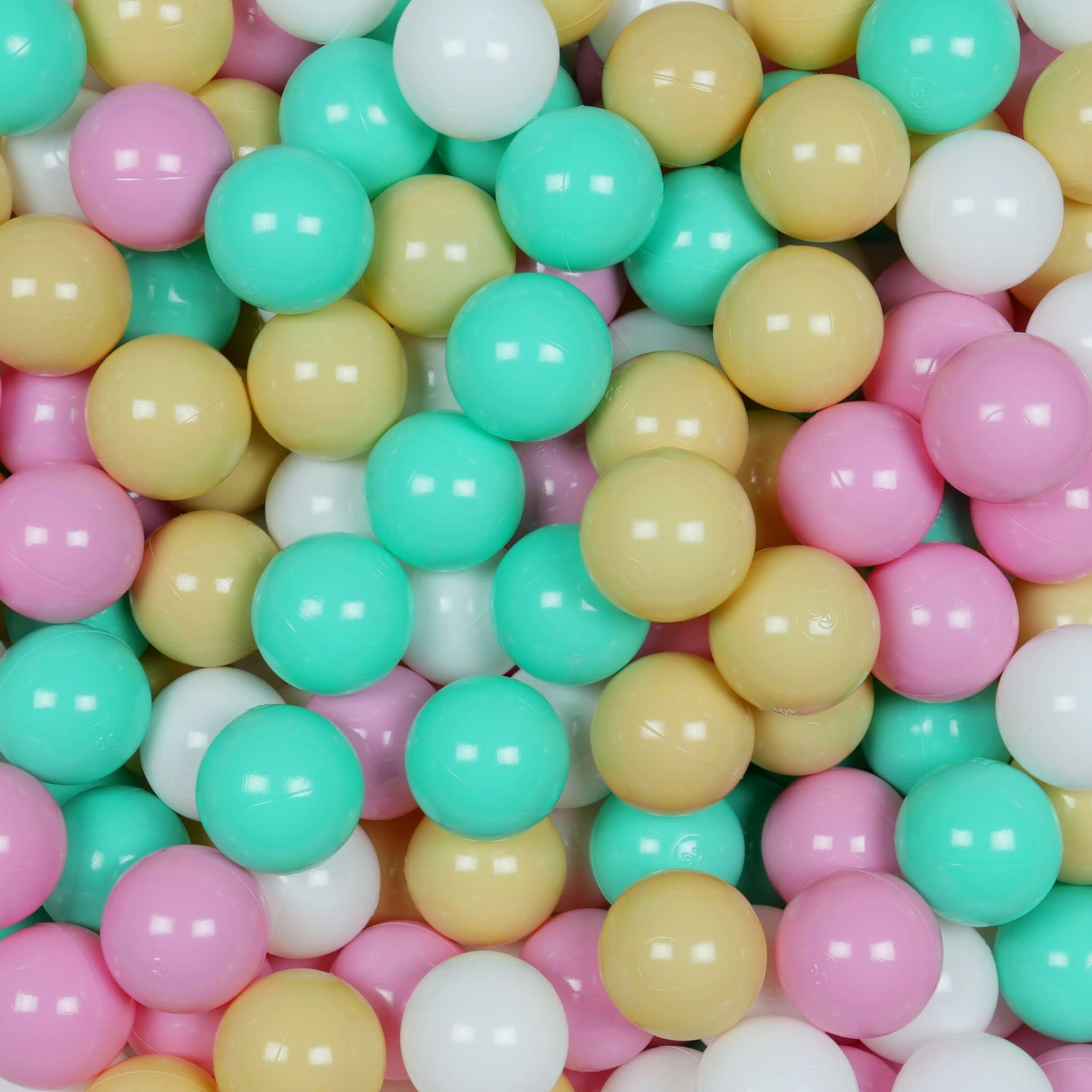 100 Spielbälle mit 7 cm Durchmesser, weiß, mintgrün, beige, puderrosa