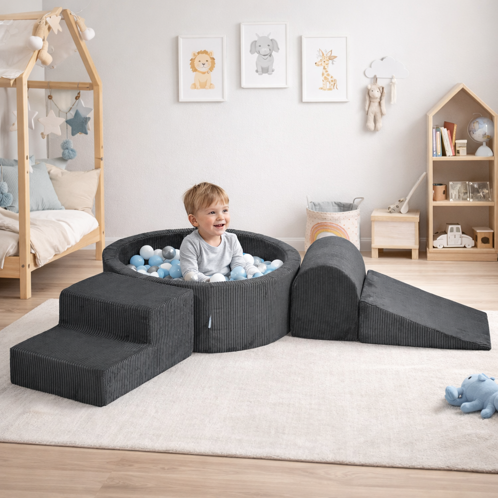 Schaumstoff-Spielplatz mit rundem Bällebad 90x30 Kordelgraphit +200 Bälle