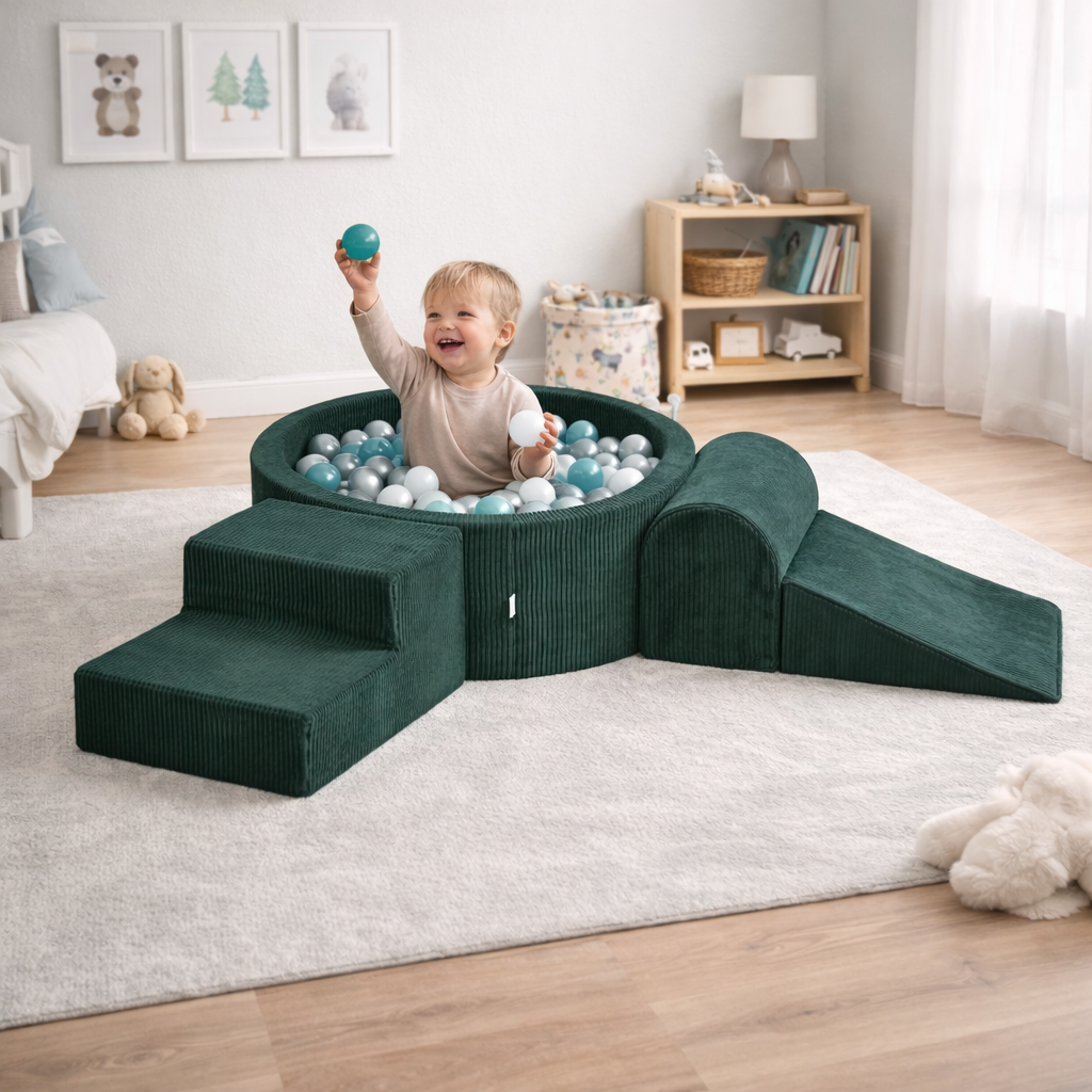 Schaumstoff-Spielplatz mit rundem Ballpool 90x30 Kord grün +200 Bälle