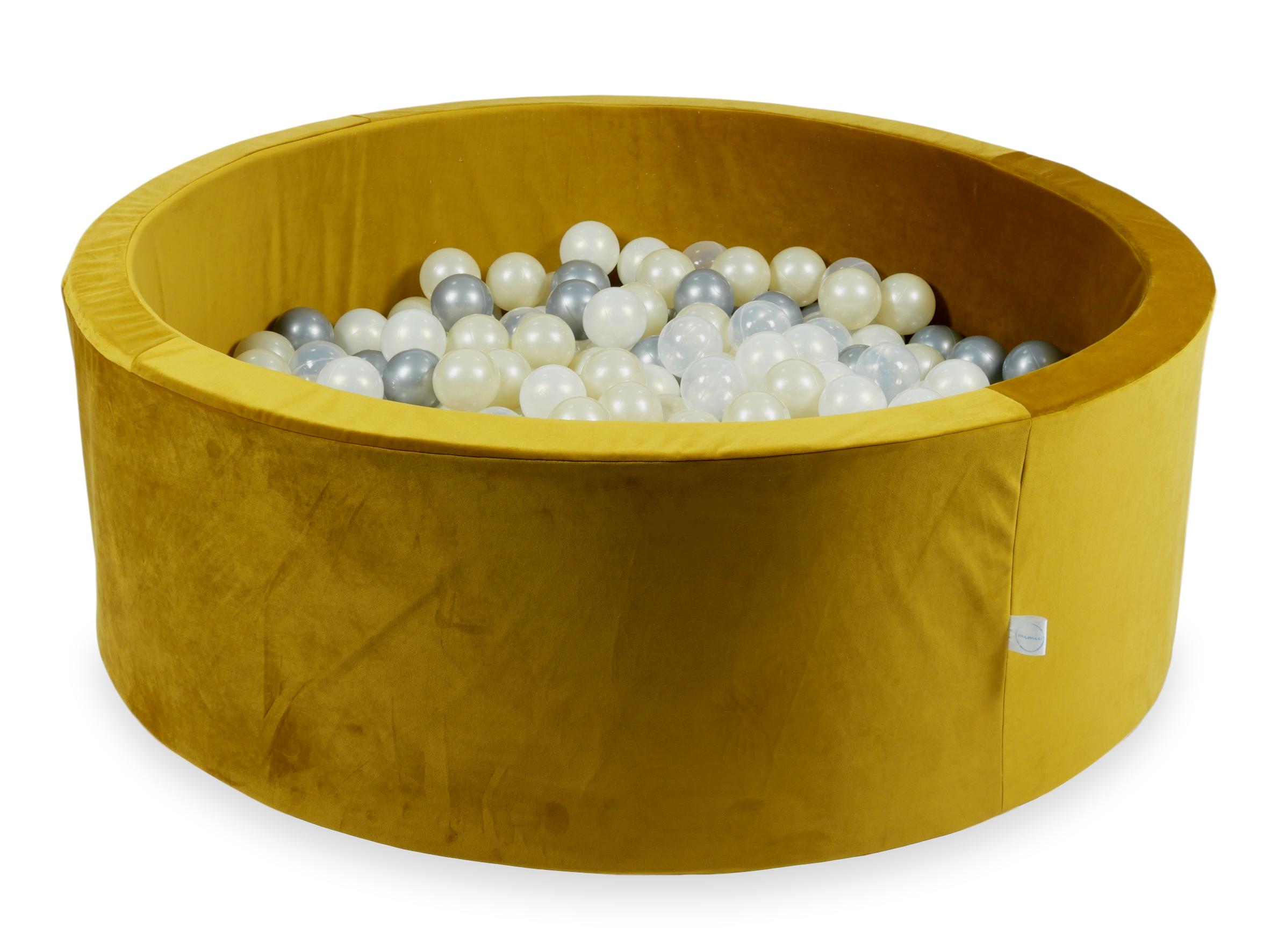 Bällebad aus Samt in Gold, 110x40 cm, mit 500 Bällen