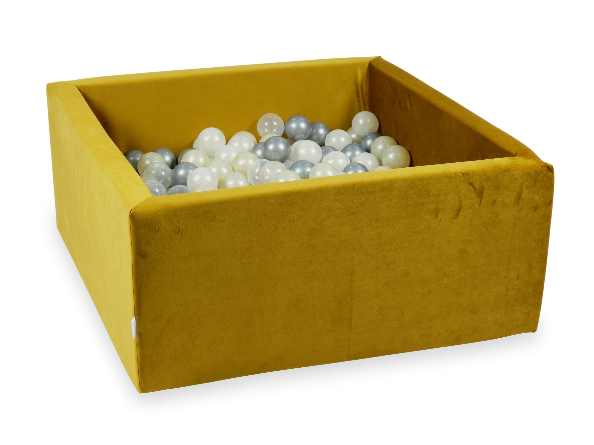 Square ball pit 90x90x40 cm in Gold velvet velvet, 400 balls