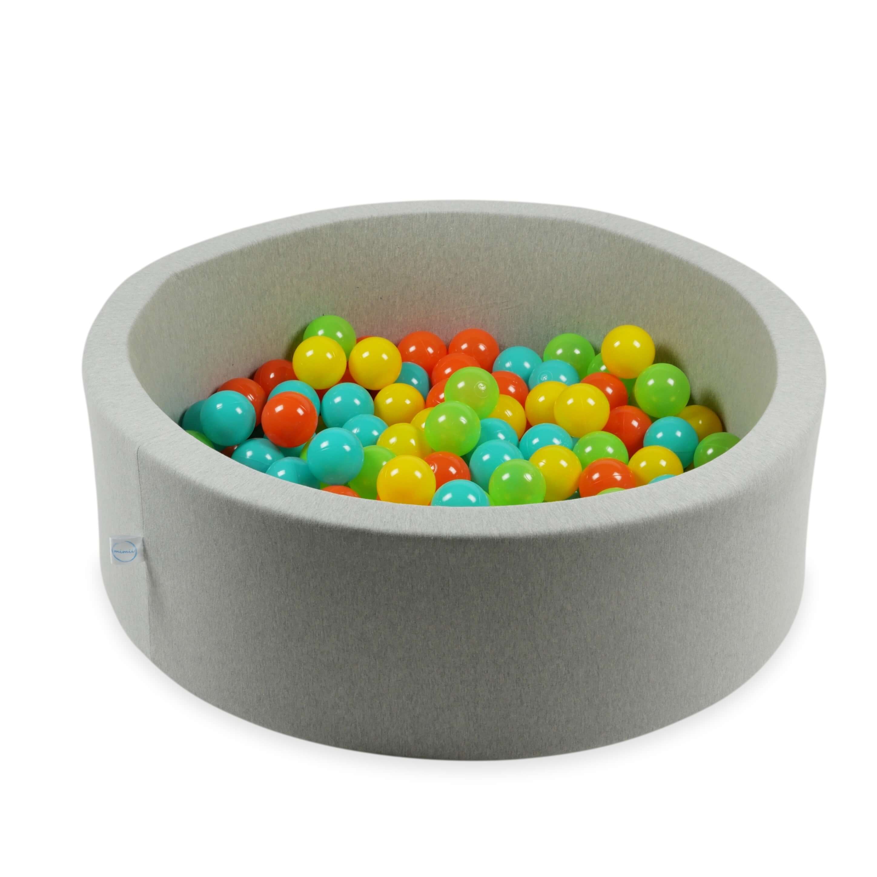 100 Spielbälle, 7 cm Durchmesser, gelb, orange, hellgrün, türkis