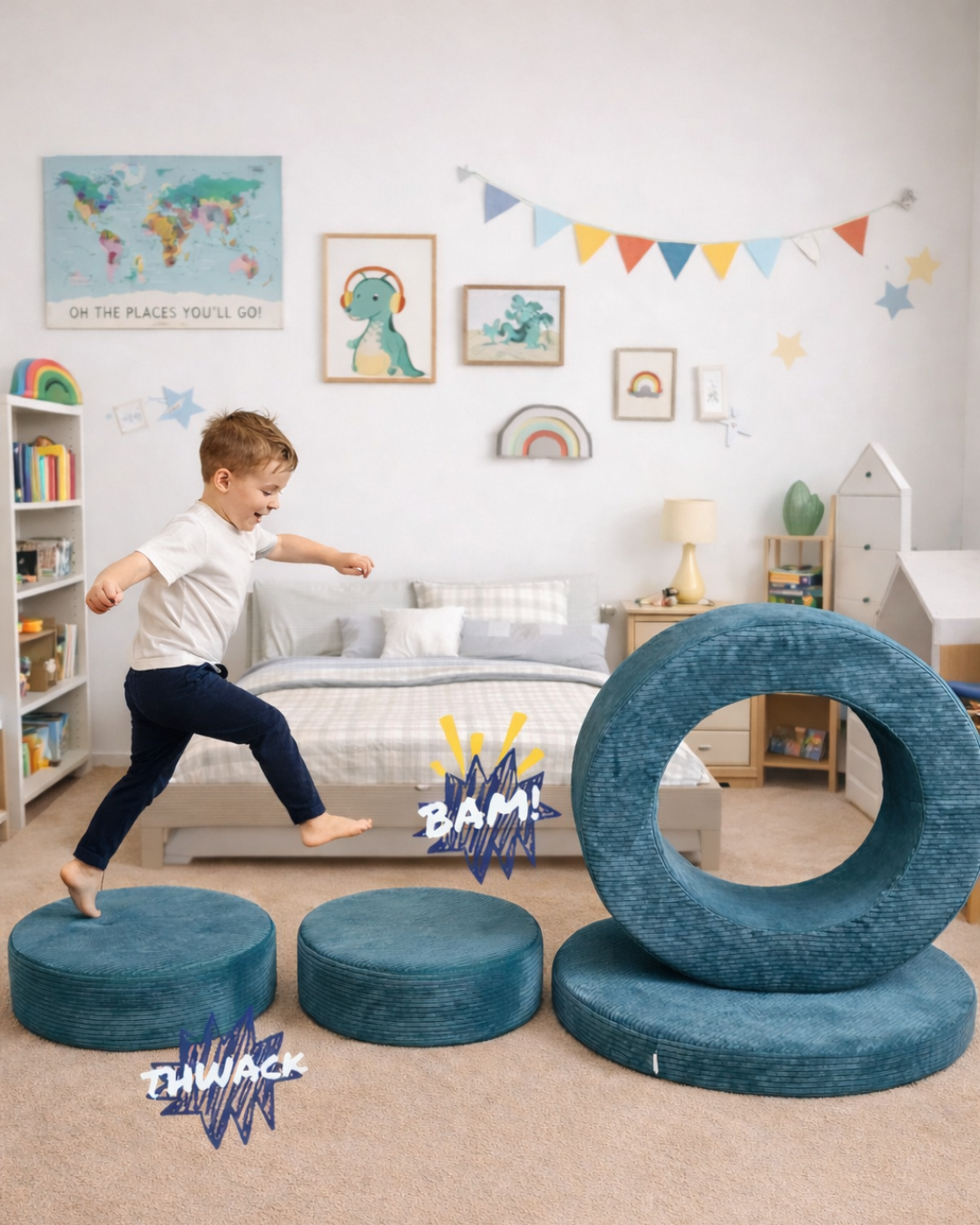 Donut Pouf Modular 4-piece play pouf in Corduroy