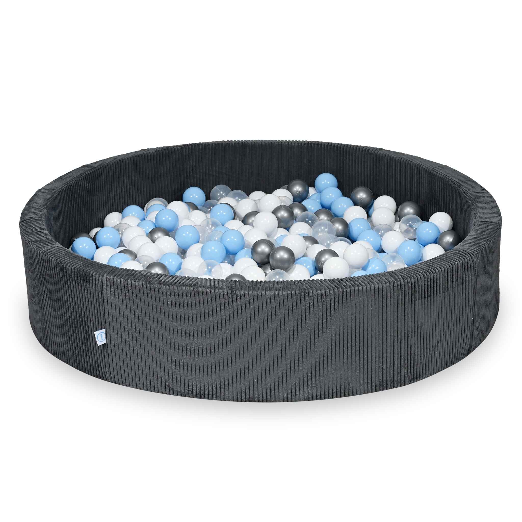 Piscina con palline in velluto a coste grafite 130x30 cm con 600 palline