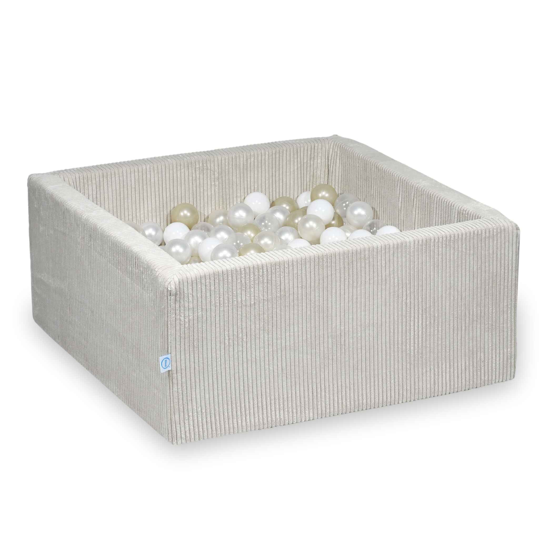 Square ball pit 90x90x40 cm in  Corduroy Beige, 400 balls