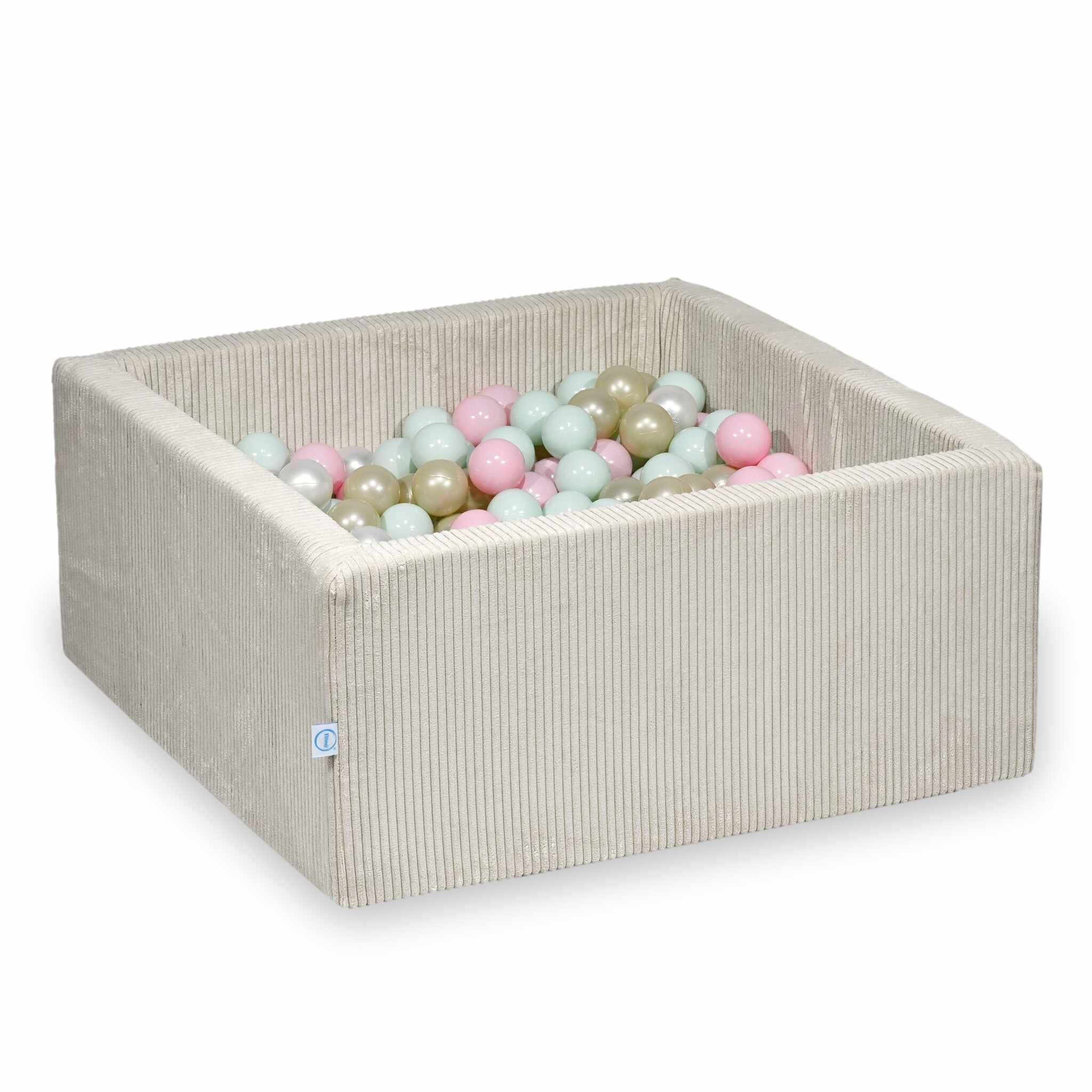 Square ball pit 90x90x40 cm in  Corduroy Beige, 400 balls