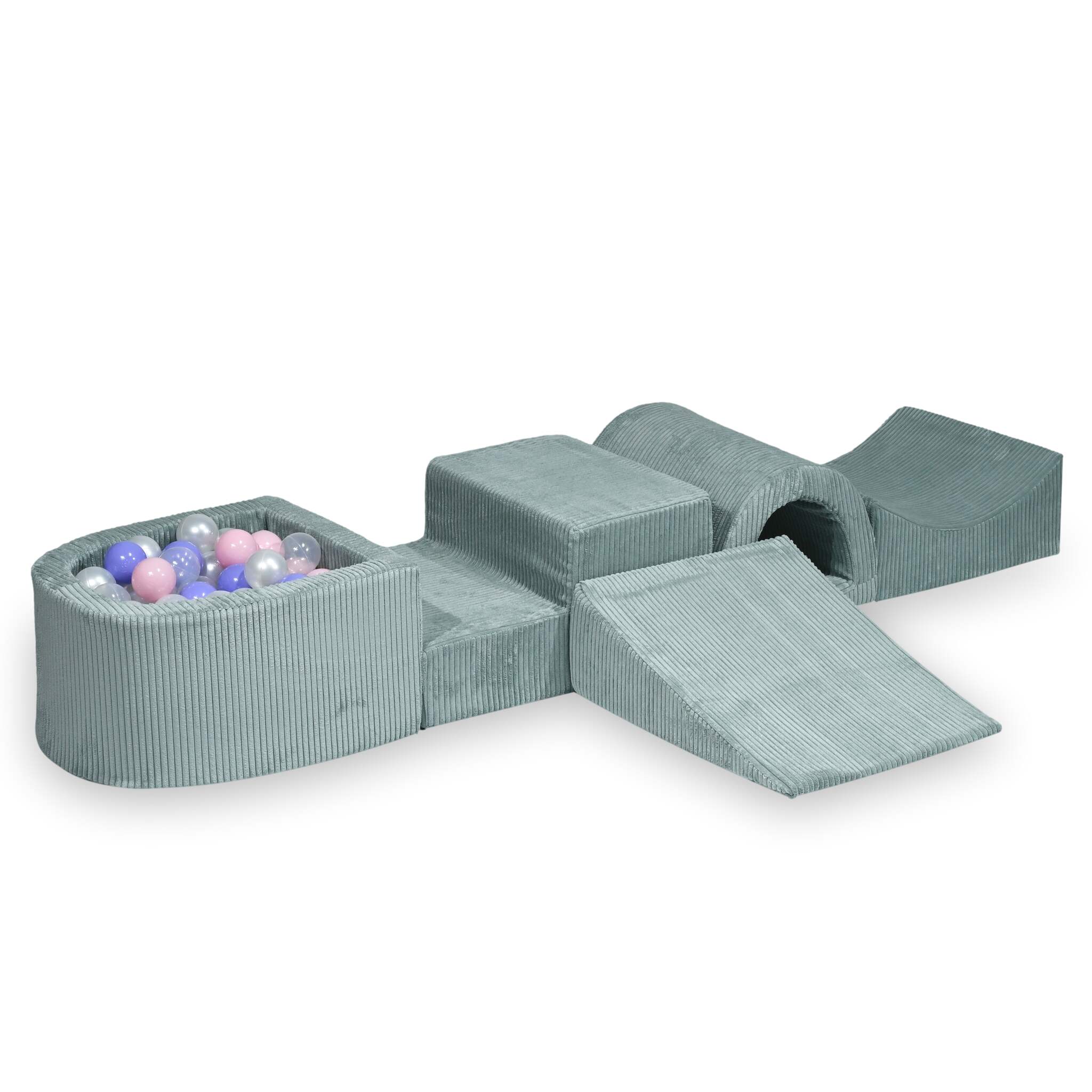 Foam play area with bridge and micro ribbed light mint pool + 100 balls