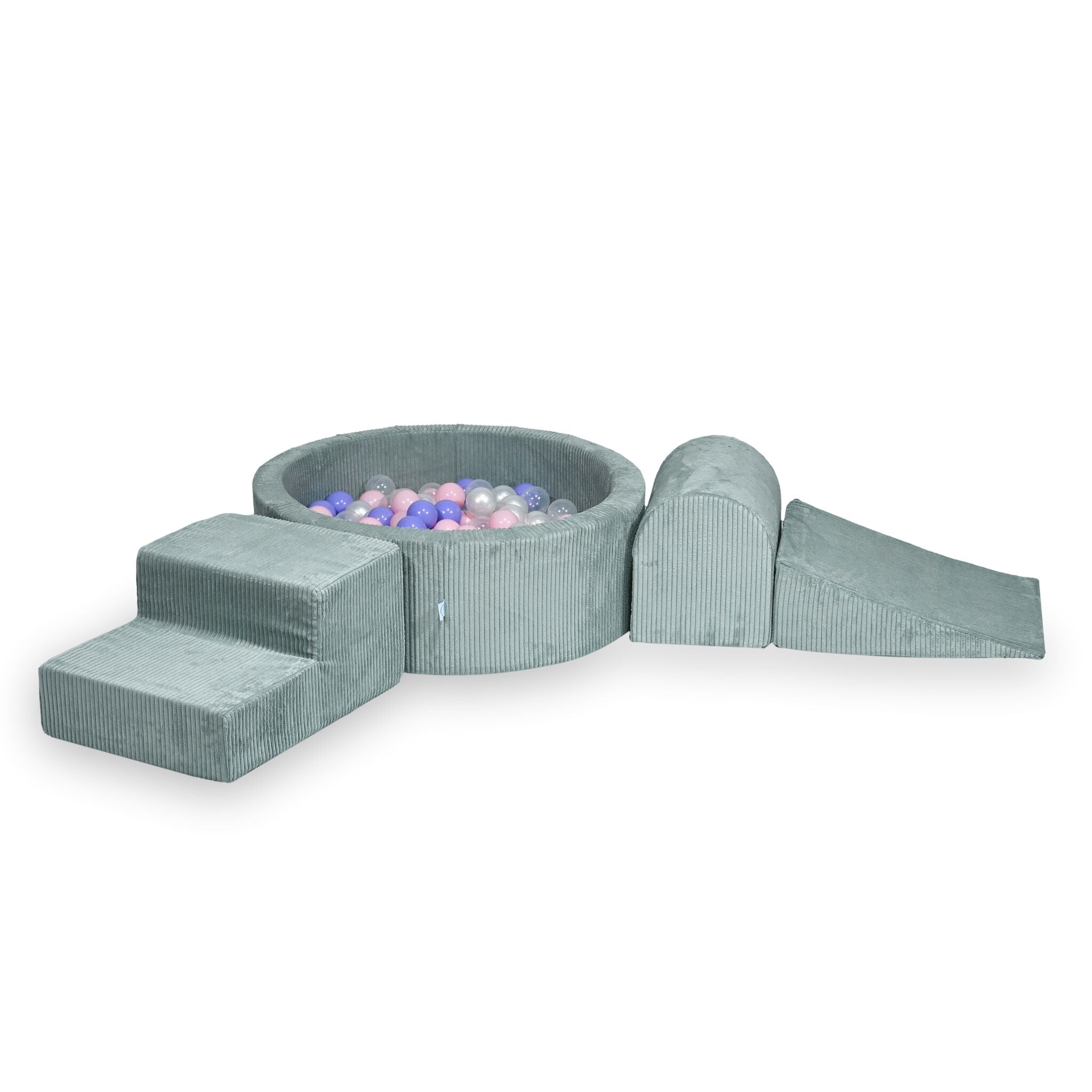Foam playground with round ball pit 90x30 corduroy light mint + 200 balls
