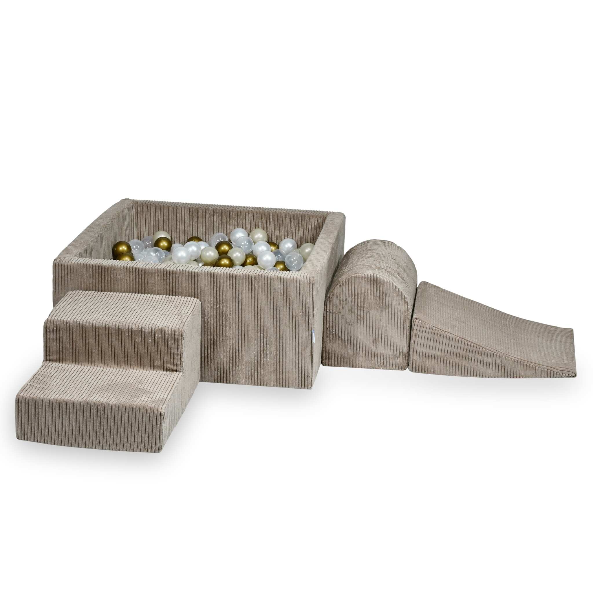 Aire de jeux en mousse avec piscine à balles carrée set de jeu enfant 90x90x40 velours côtelé toffee + 400 balles