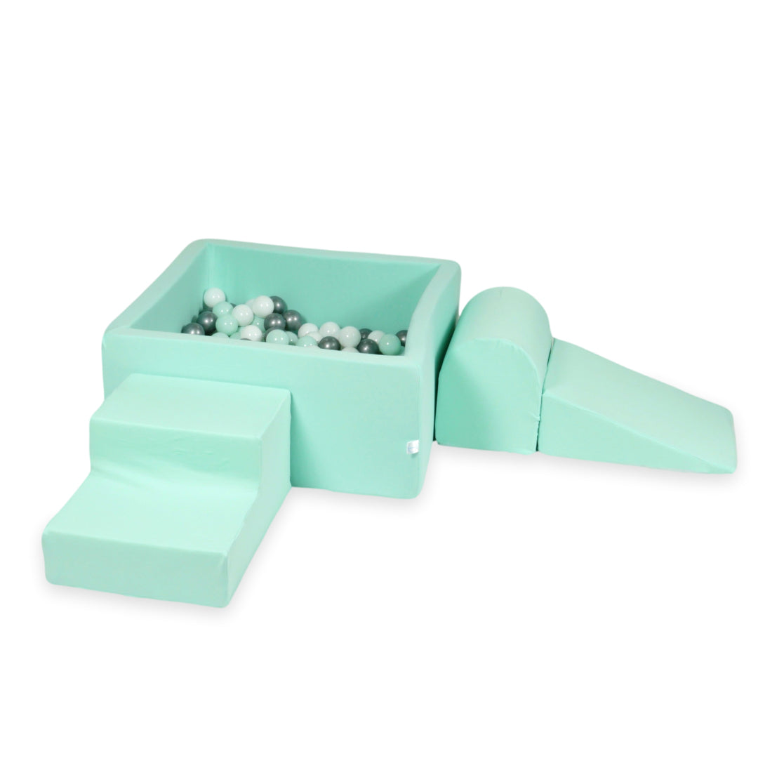 Schaumstoffspielbereich mit Hügel und Mini-Minzbecken + 100 Bälle (hellblau, gelb, meliert, puderrosa, weiß)