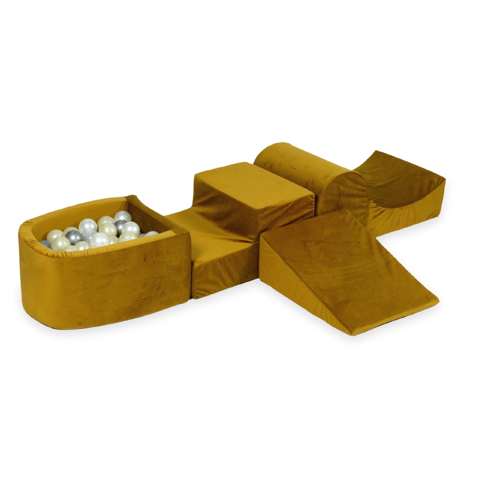 Schaumstoff-Spielbereich mit Hügel und Micro-Velvet-Becken gold + 100 Bälle