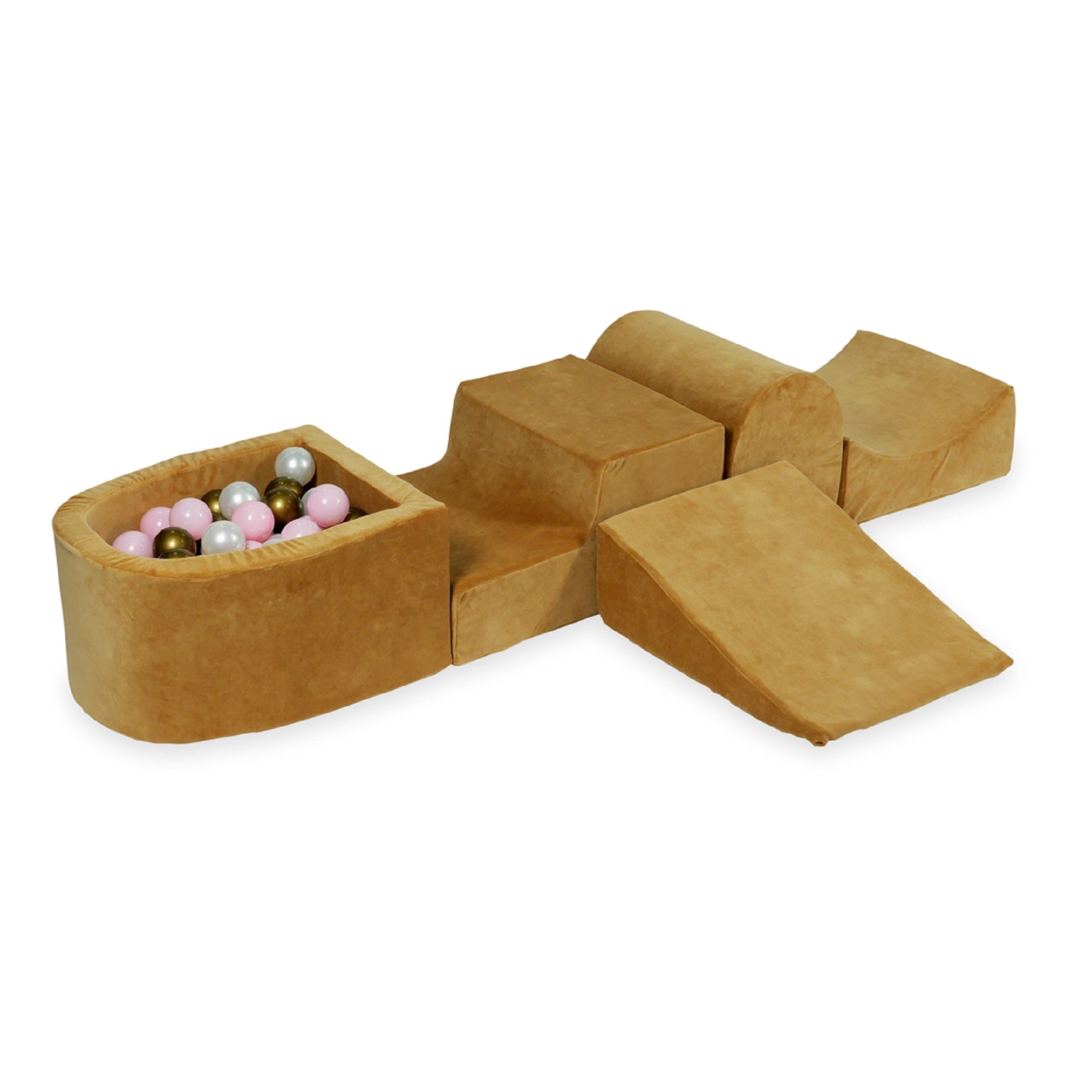 Aire de jeux en mousse avec colline et piscine micro velvet soft carmel + 100 balles