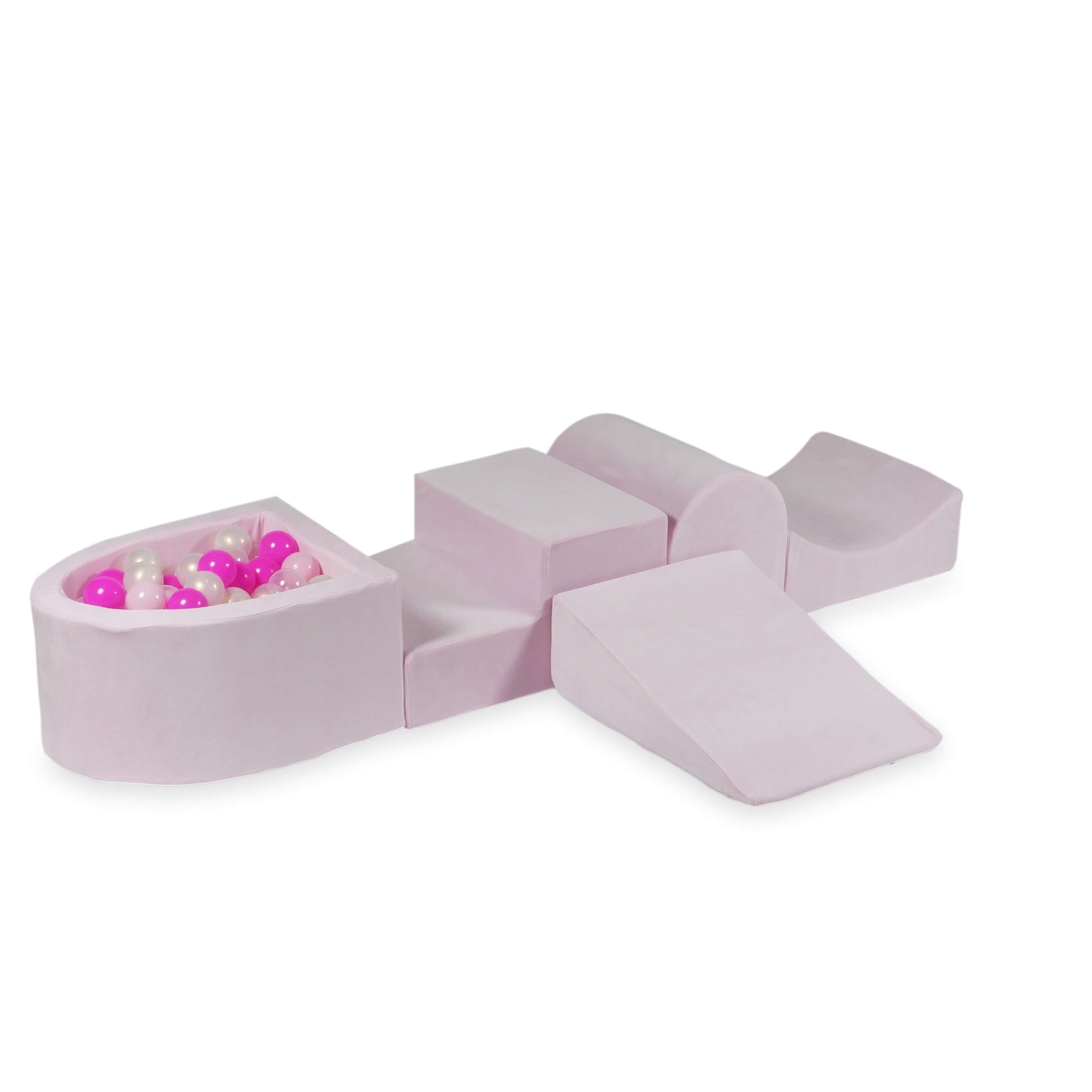 Foam play area with hill and micro velvet soft light pink pool + 100 balls