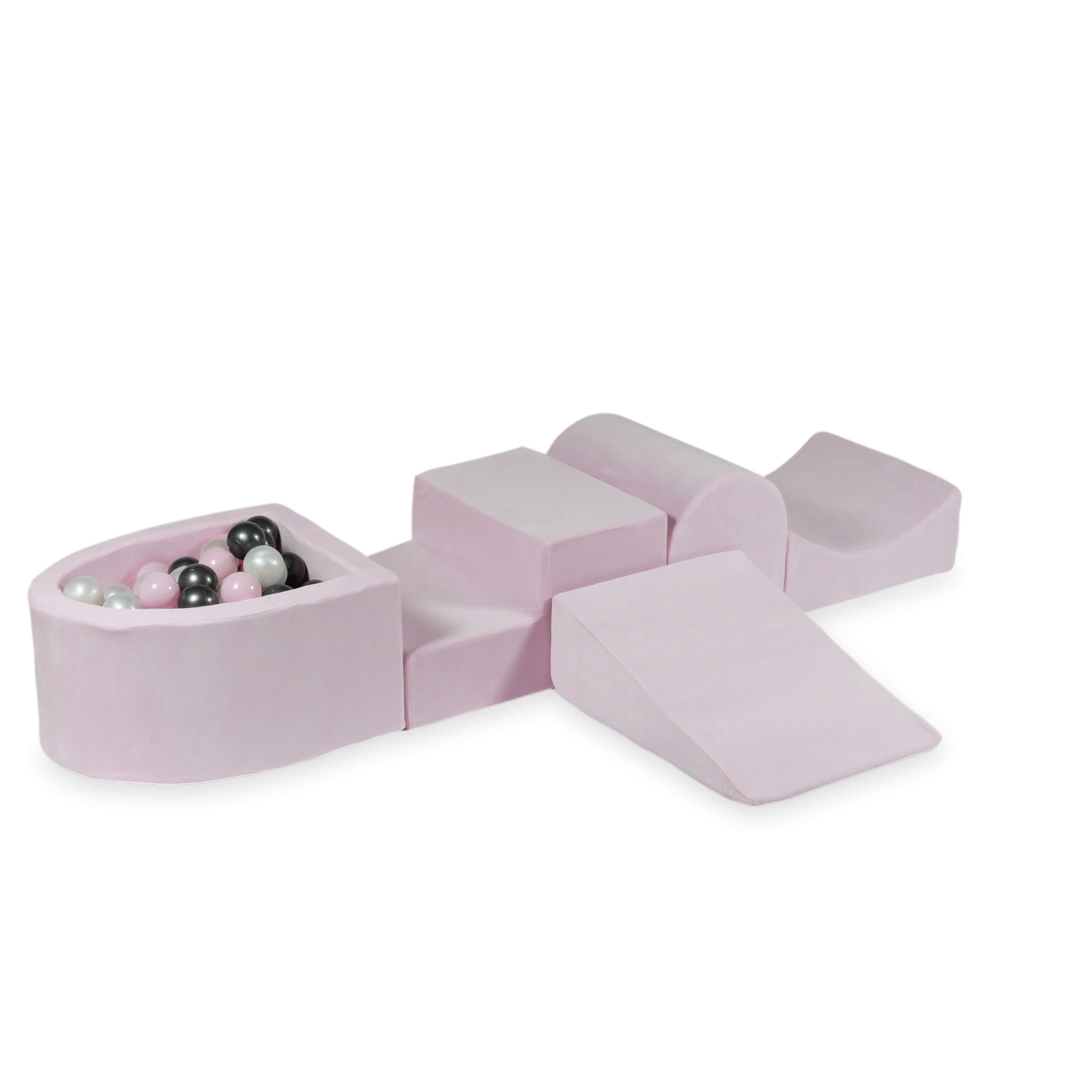 Foam play area with hill and micro velvet soft light pink pool + 100 balls