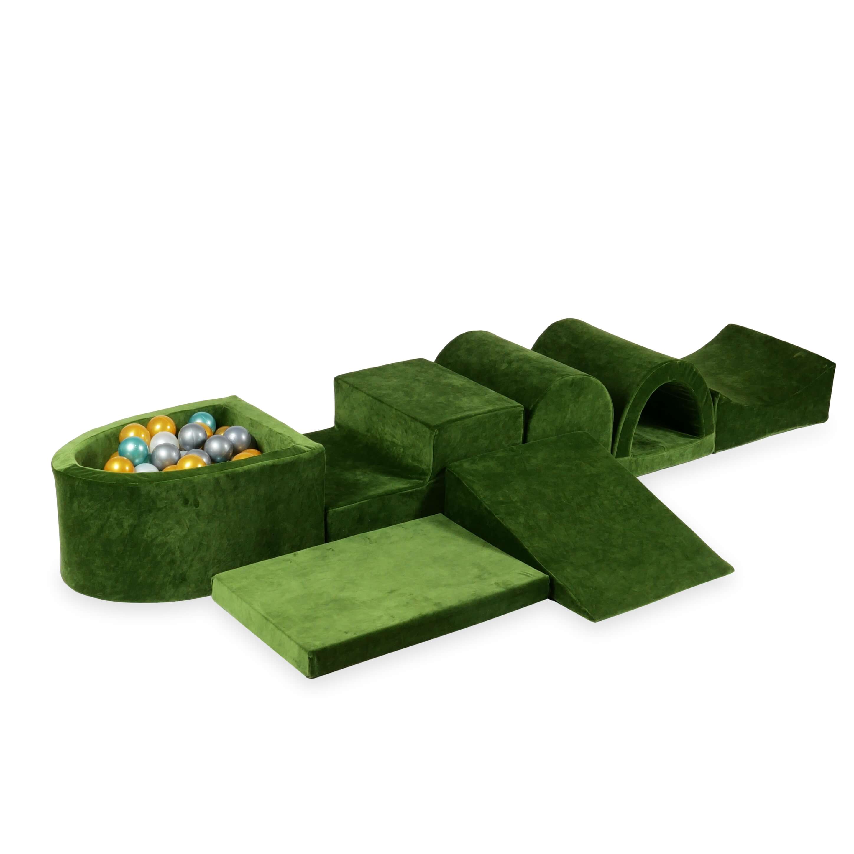 Larger foam play area with micro velvet soft olive pool + 100 balls