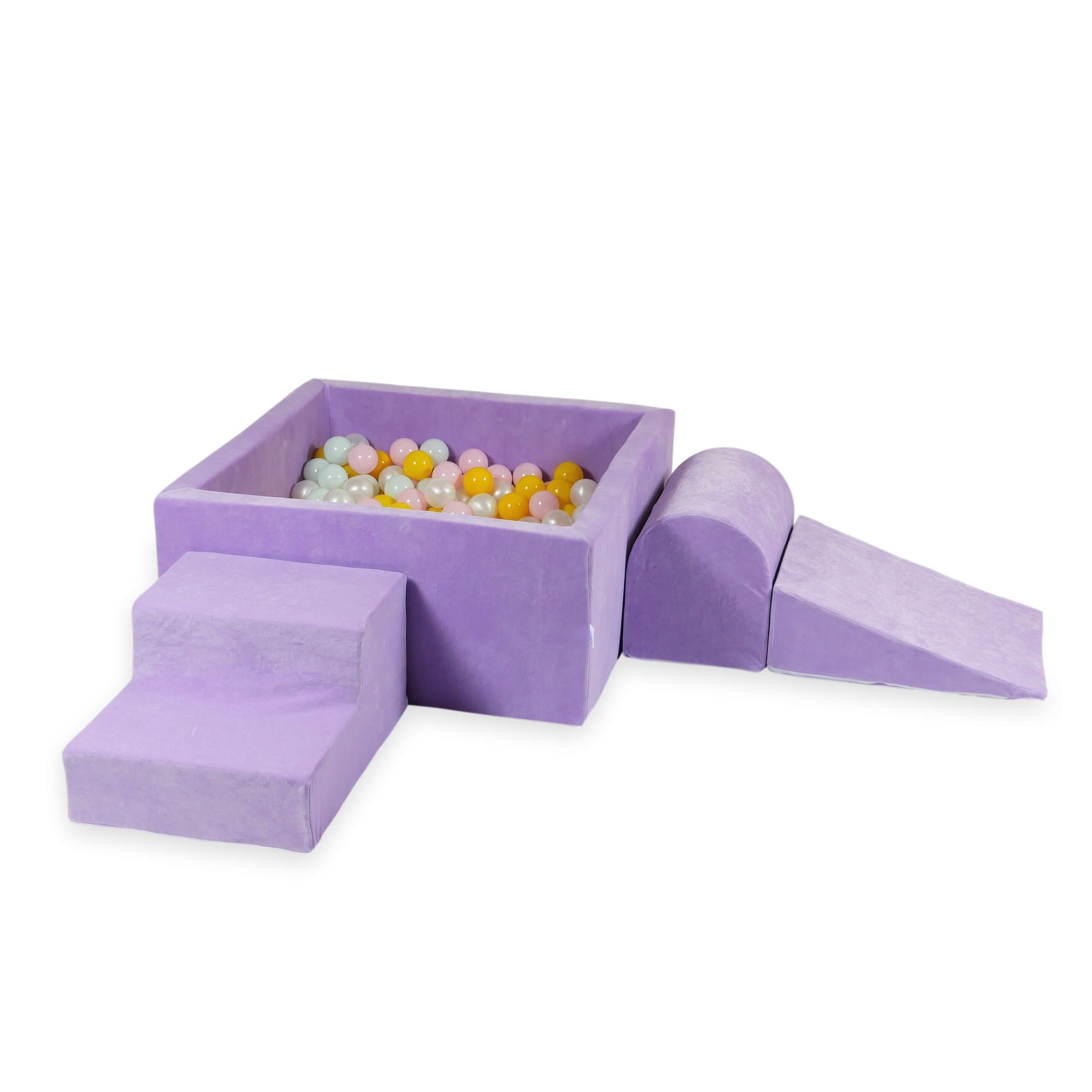 Spielplatz aus Schaumstoff mit quadratischem Bällebad, Kinderspielset 90x90x40 Samt Soft Flieder + 400 Bälle
