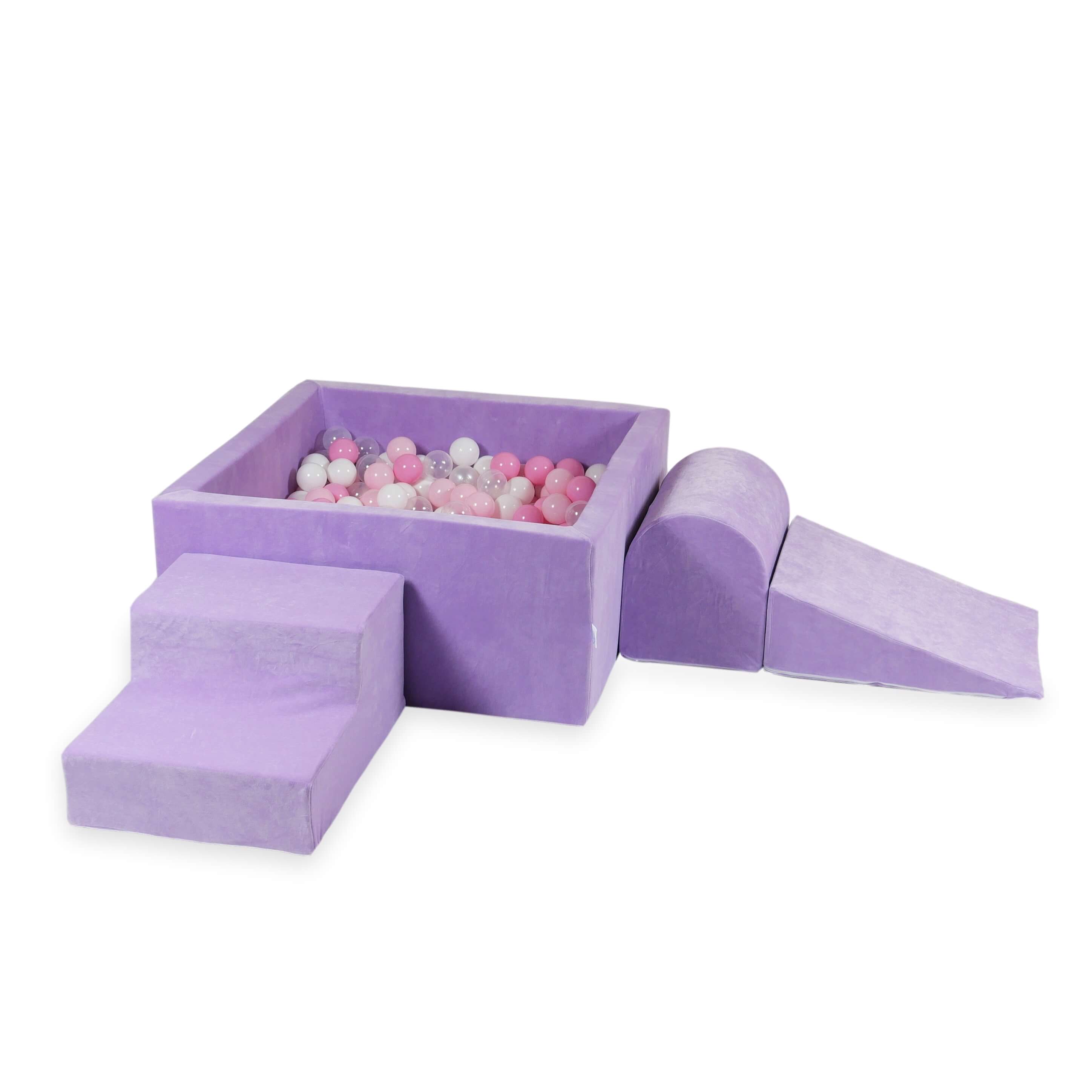 Foam play area with square ball pit children's play set 90x90x40 velvet soft lilac + 400 balls