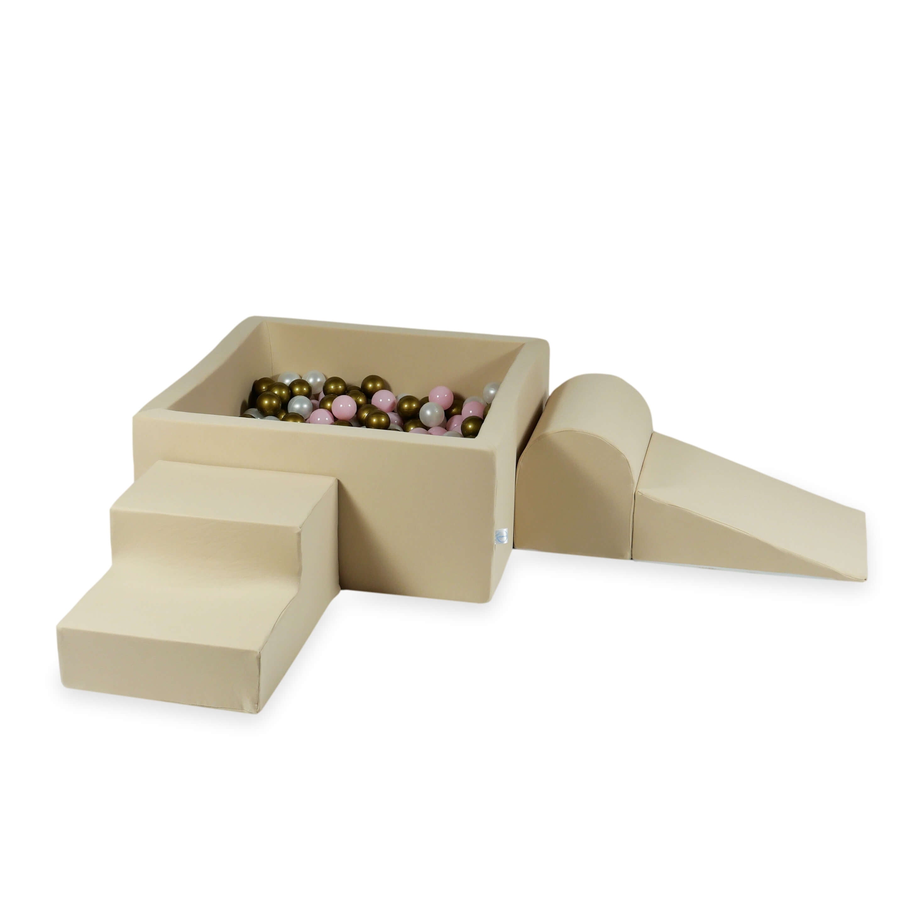 Schaumstoff-Spielbereich mit quadratischem Bällebad, Kinderspielset 90x90x40 cm, beige + 400 Bälle