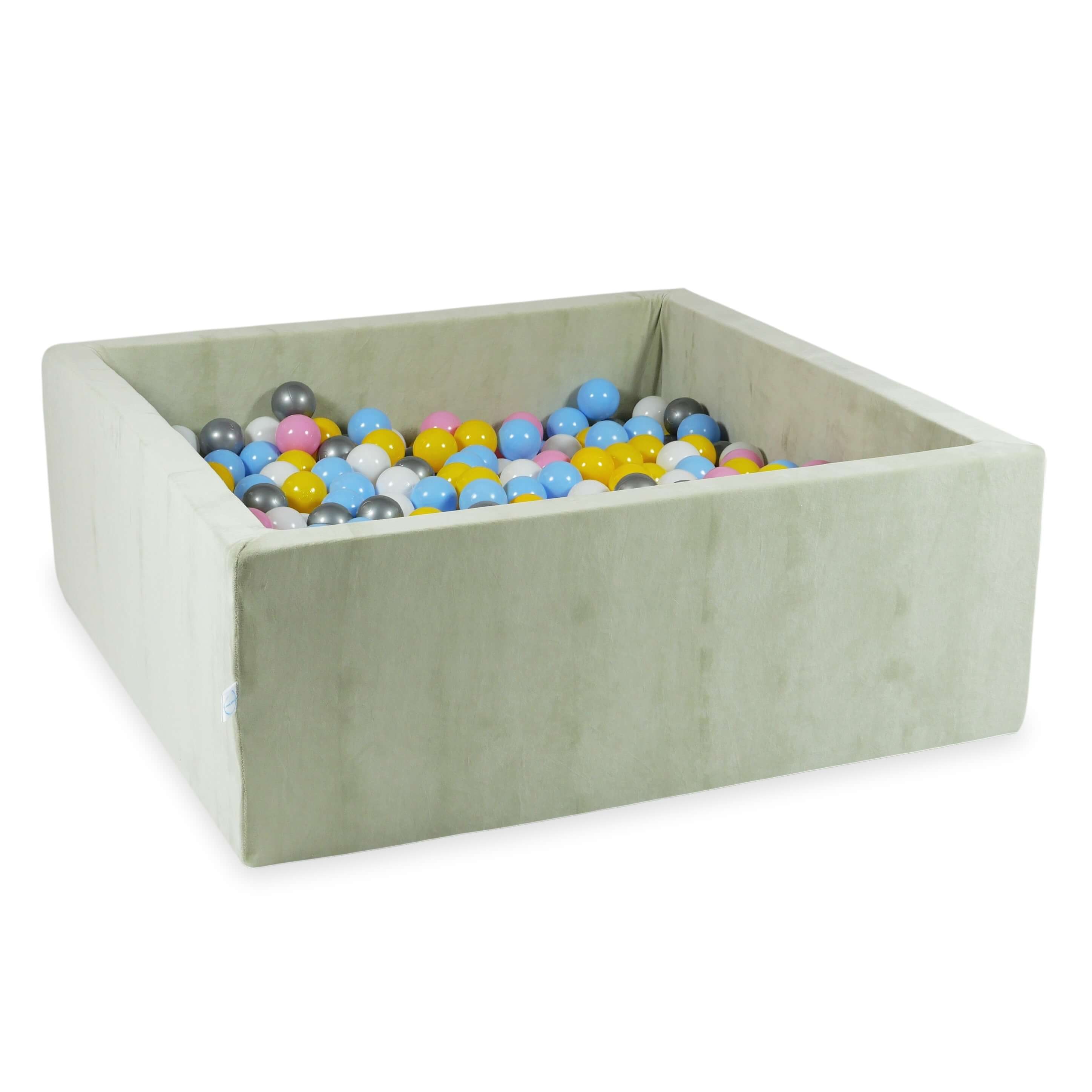 Piscine à balles carrée 110x110x40 cm en velvet soft Pistachio, 600 balles