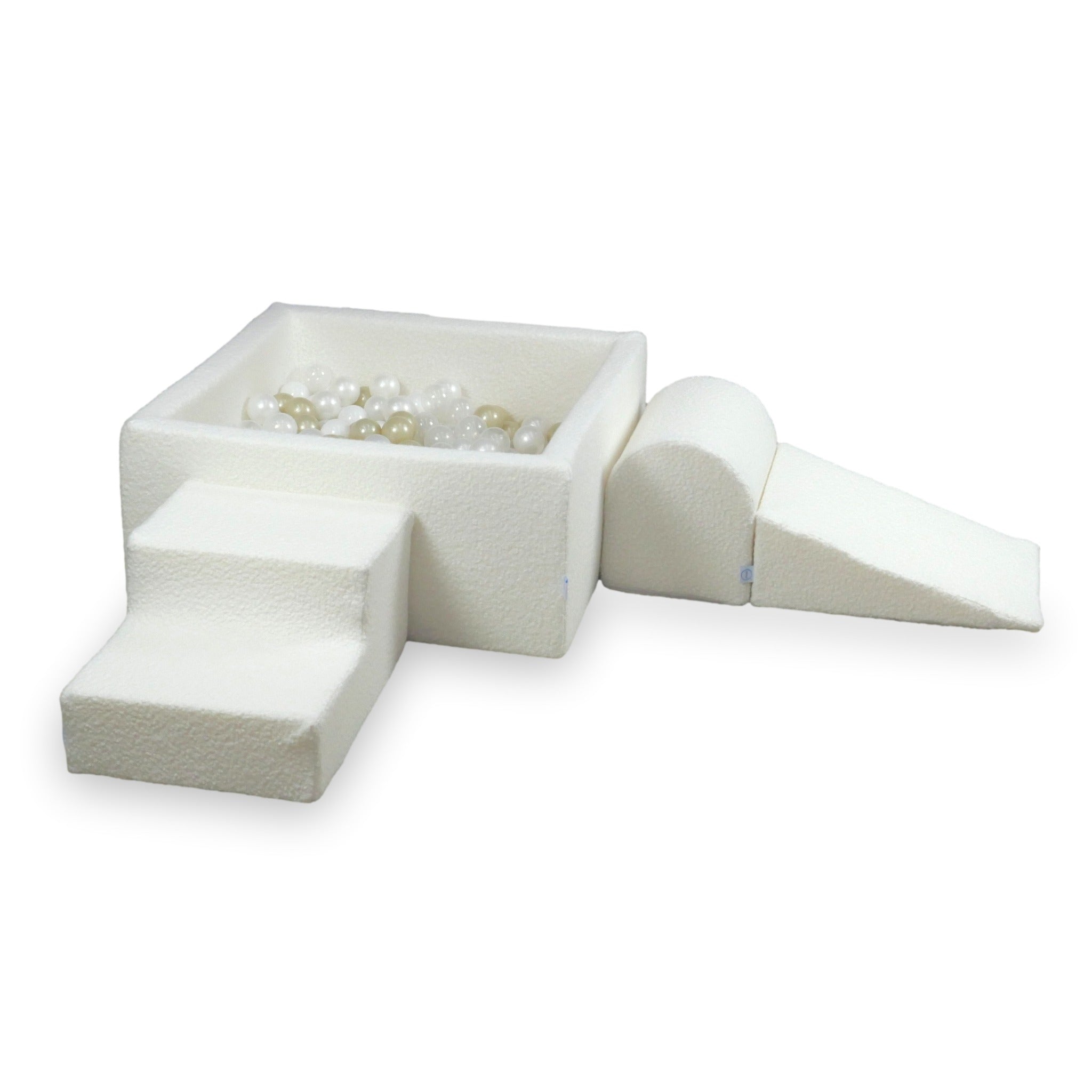 Foam play area with square ball pit children's play set 90x90x40 white boucle + 400 balls