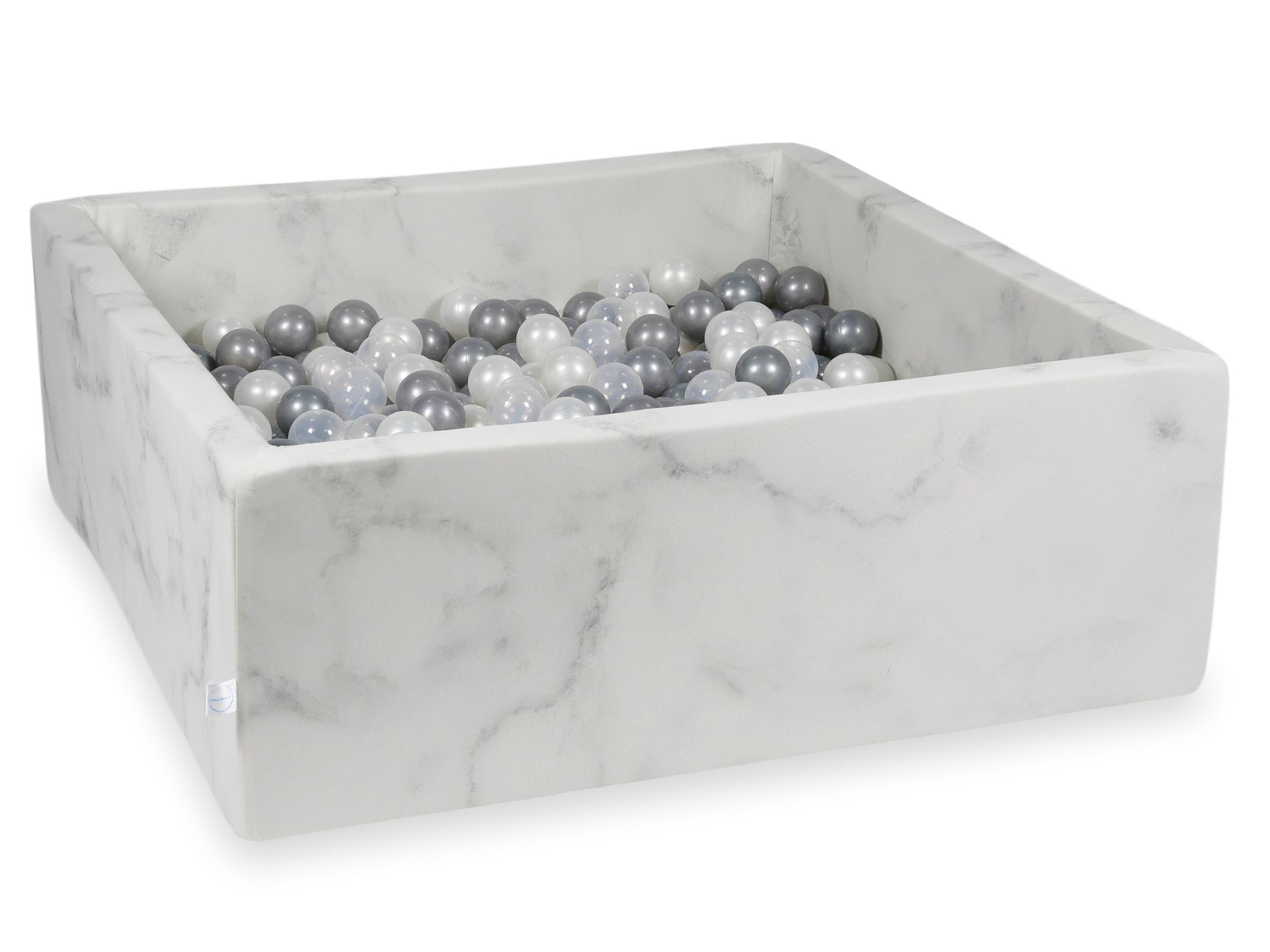Square ball pit 110x110x40 cm in marble velvet, 600 balls