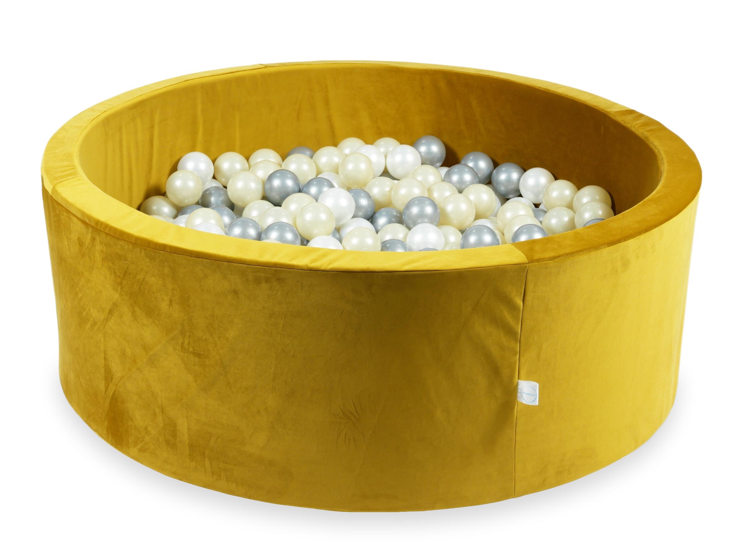 Bällebad aus Samt in Gold, 110x40 cm, mit 500 Bällen