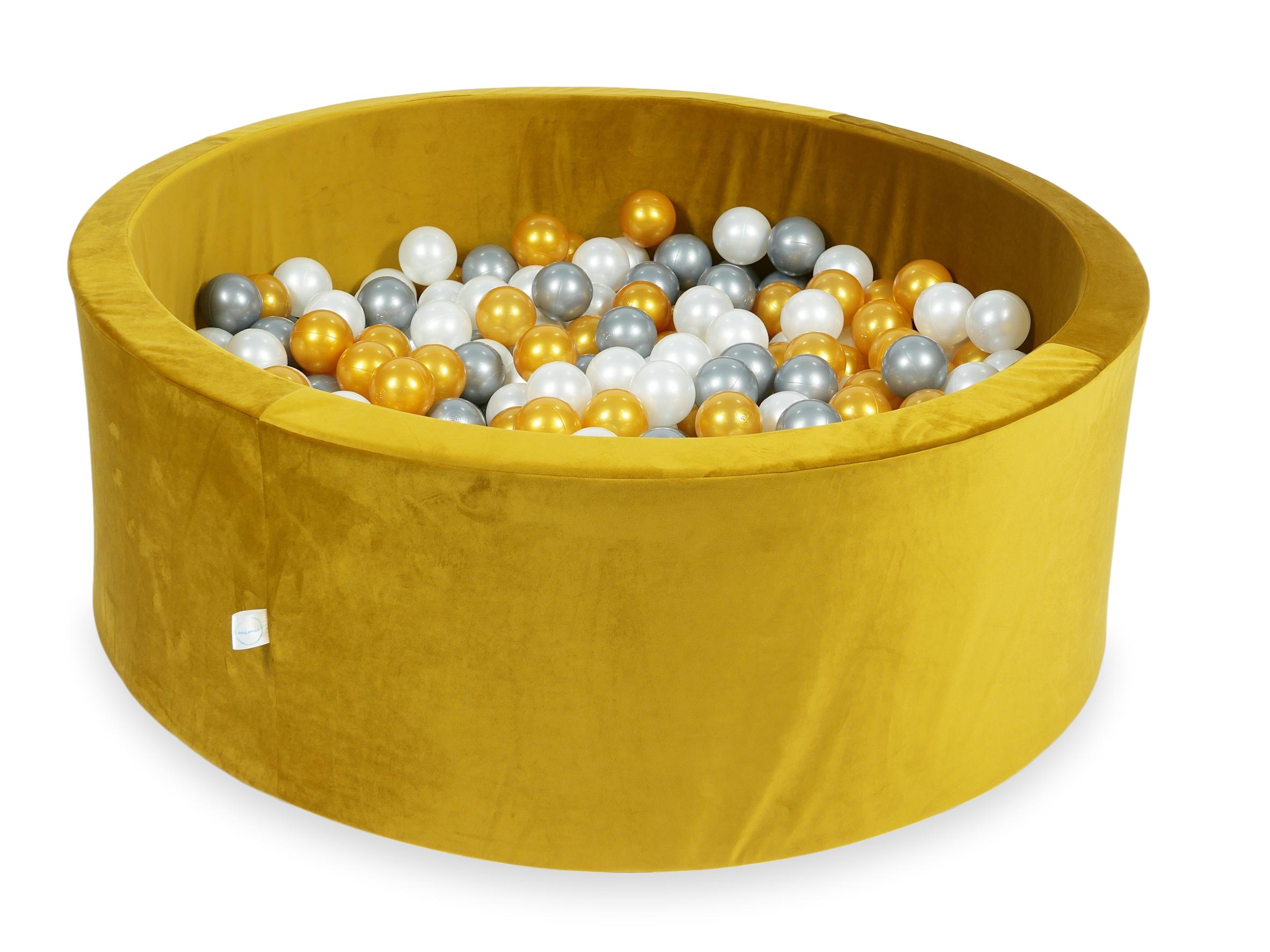 Bällebad aus Samt in Gold, 110x40 cm, mit 500 Bällen