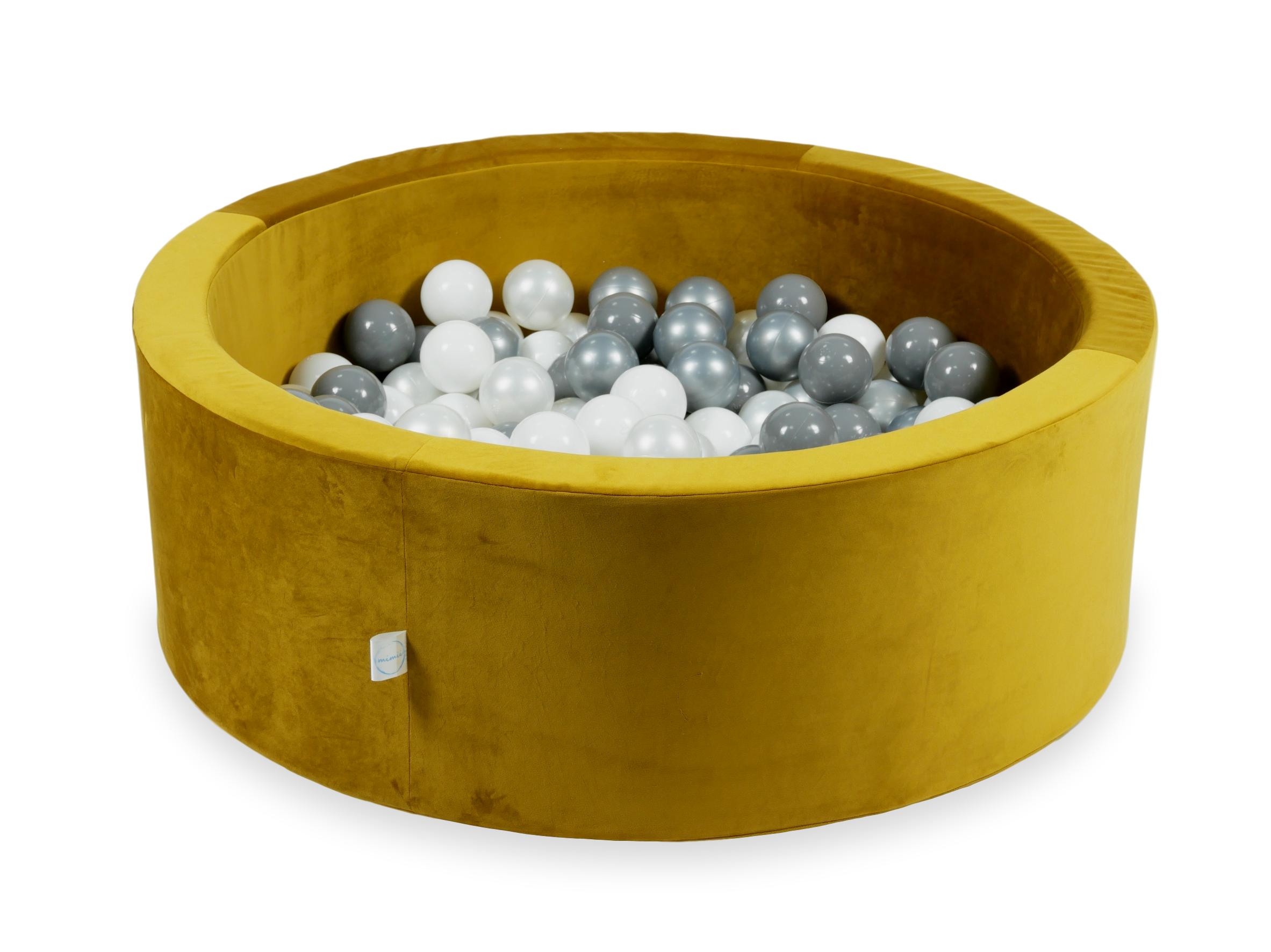 Schaumstoffspielbereich mit Hügel und Mikro-Samt-Goldpool + 100 Bälle (hellgold, perlmuttfarben, silber, transparent)