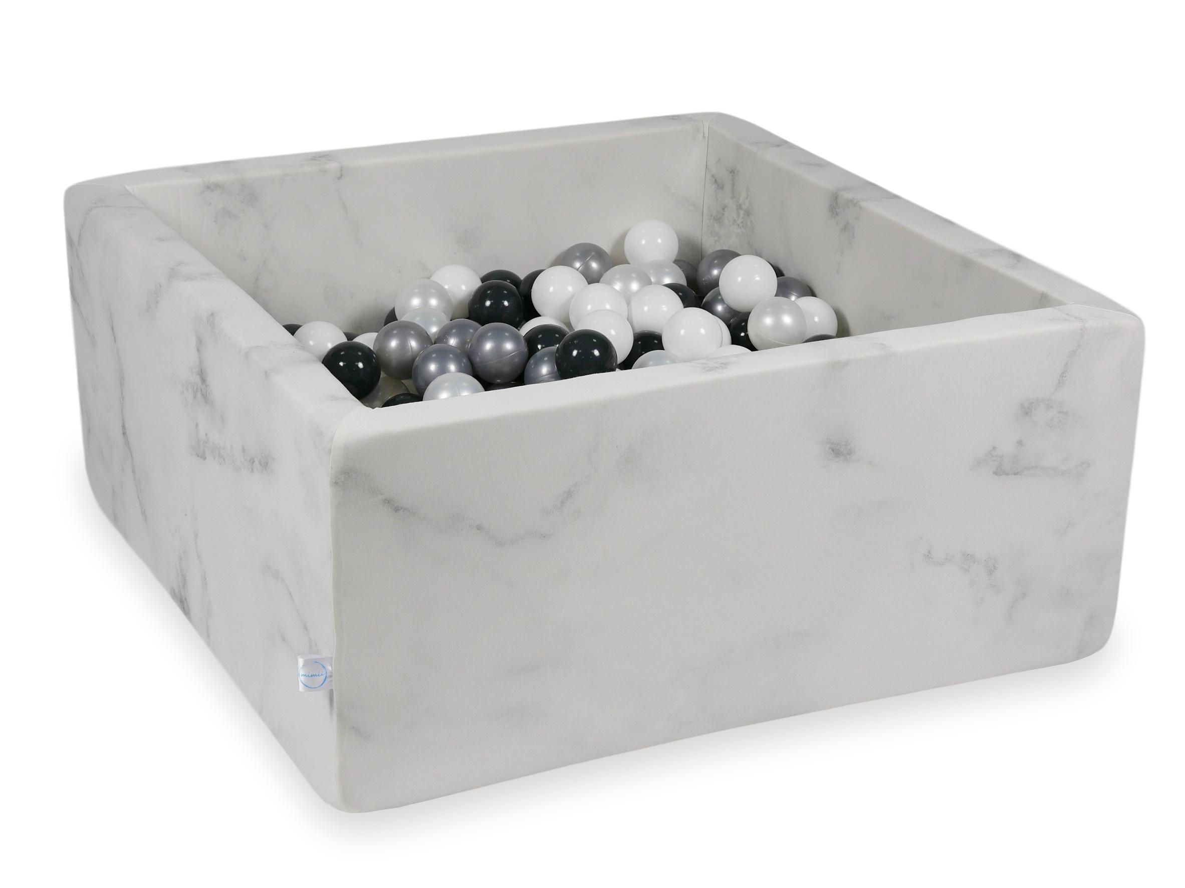 Square ball pit 90x90x40 cm in Marble velvet, 400 balls