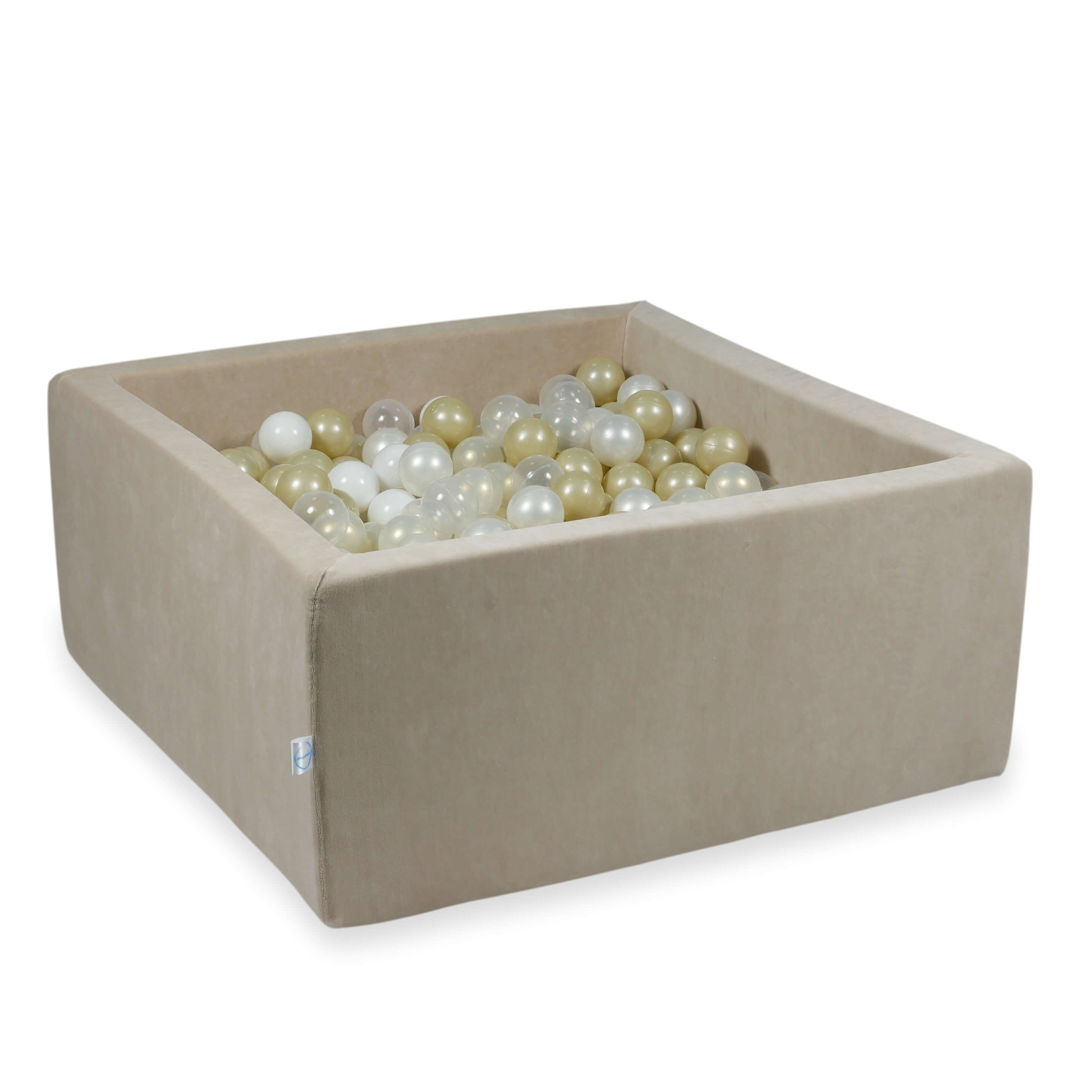 Square ball pit 90x90x40 cm in soft beige velvet, 400 balls