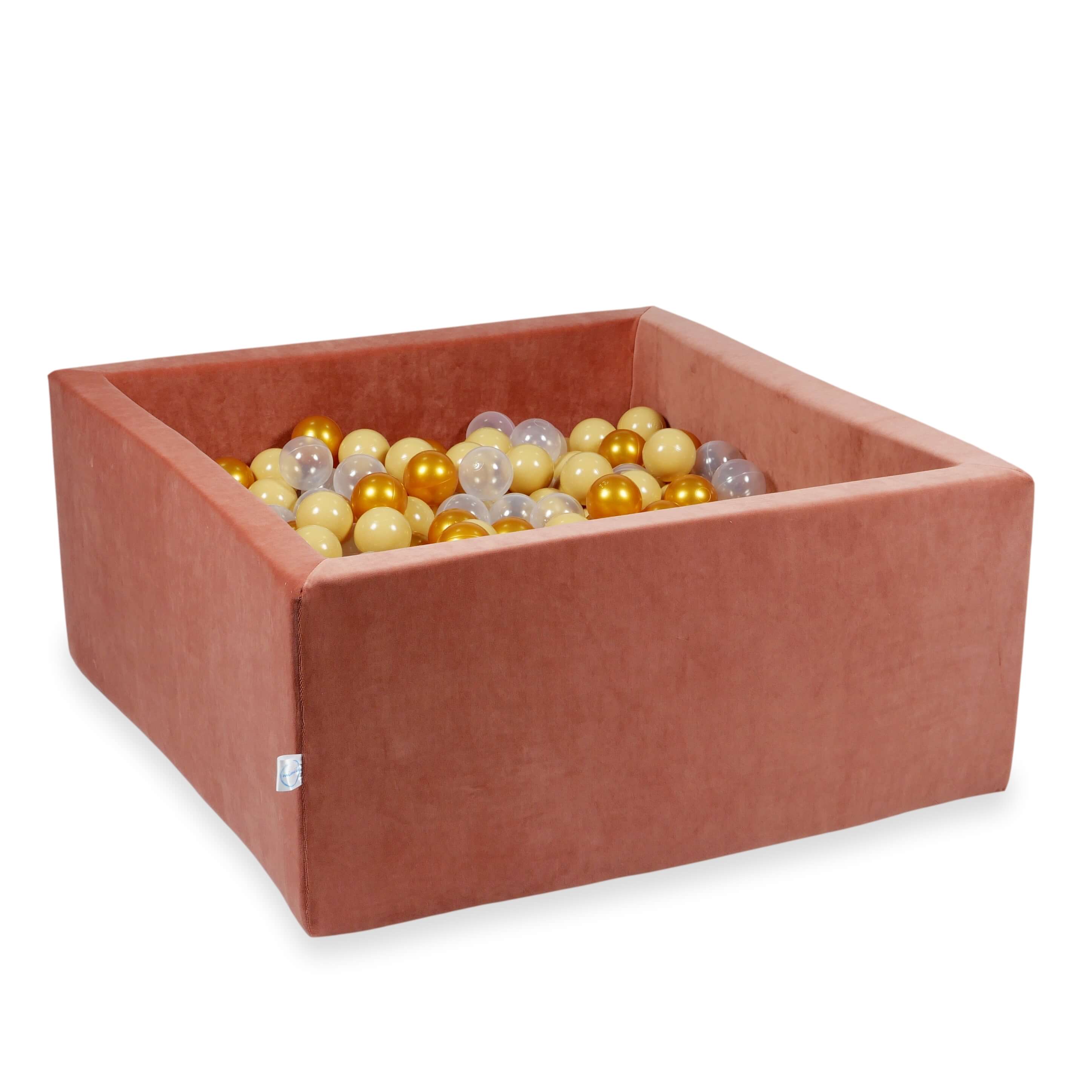 Square ball pit 90x90x40 cm in Canyon Clay soft velvet, 400 balls