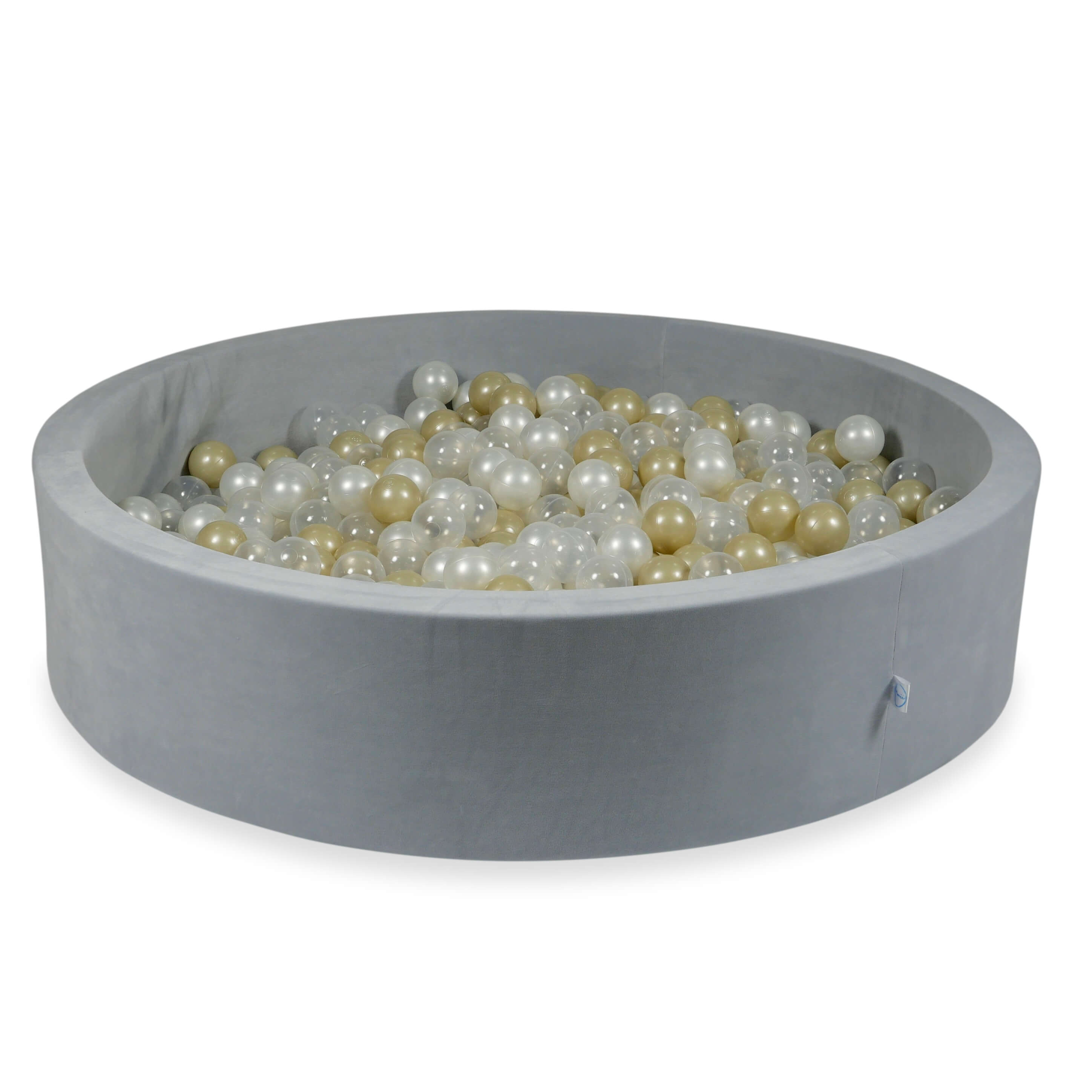Light gray soft velvet ball pit 130x30 cm with 600 balls