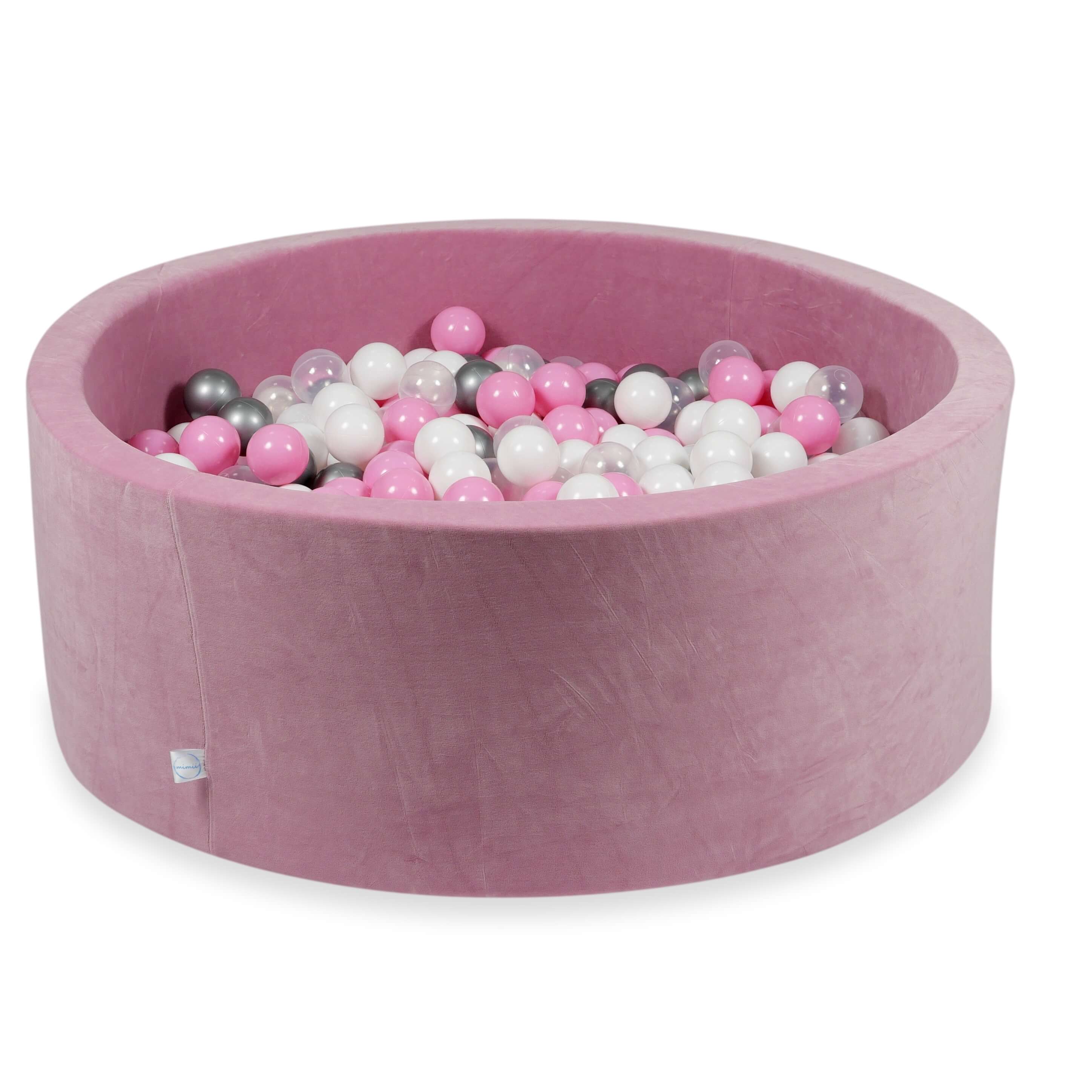 Bällebad aus Samt in Soft Pink, 110x40 cm mit 500 Bällen