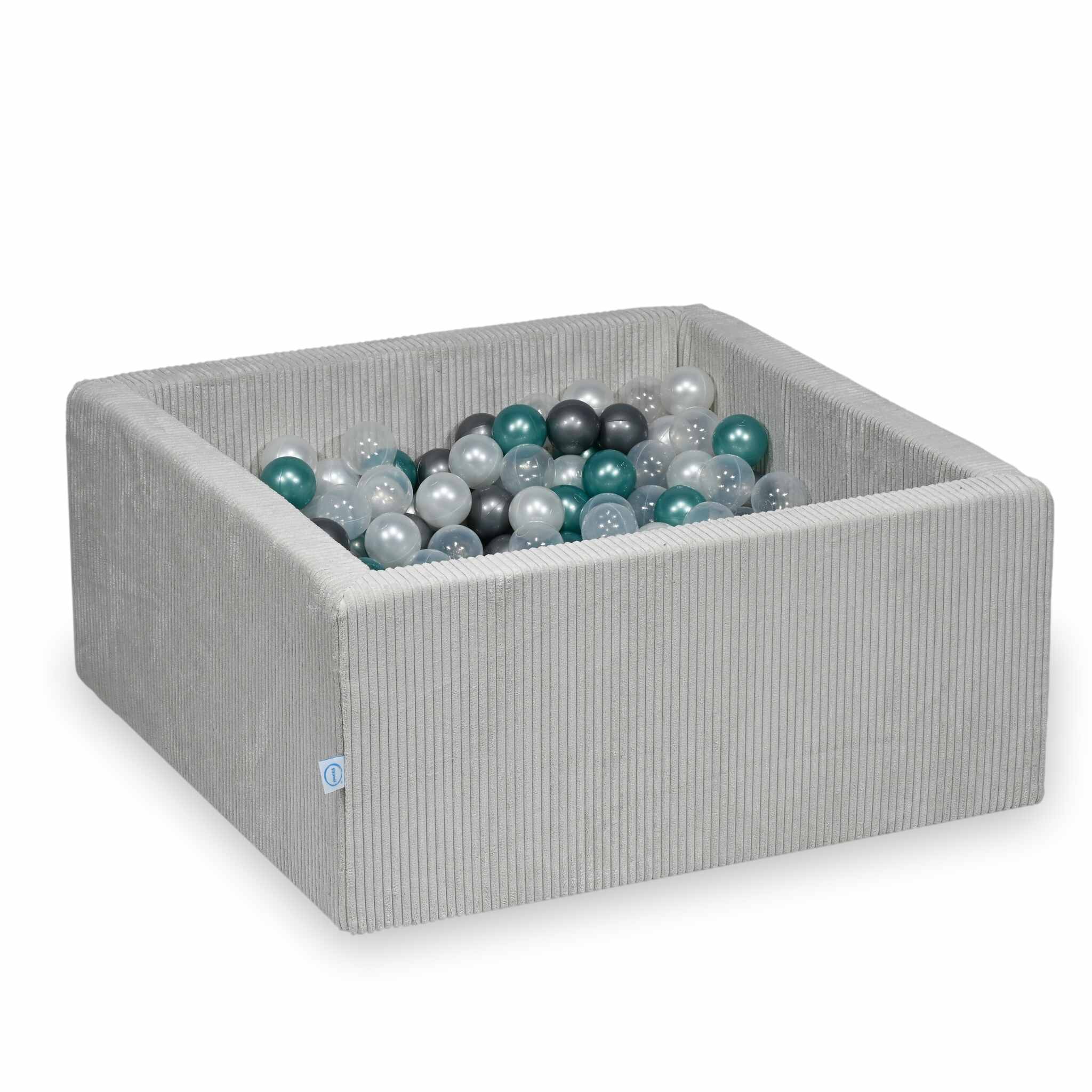 Square ball pit 90x90x40 cm in Grey Corduroy, 400 balls