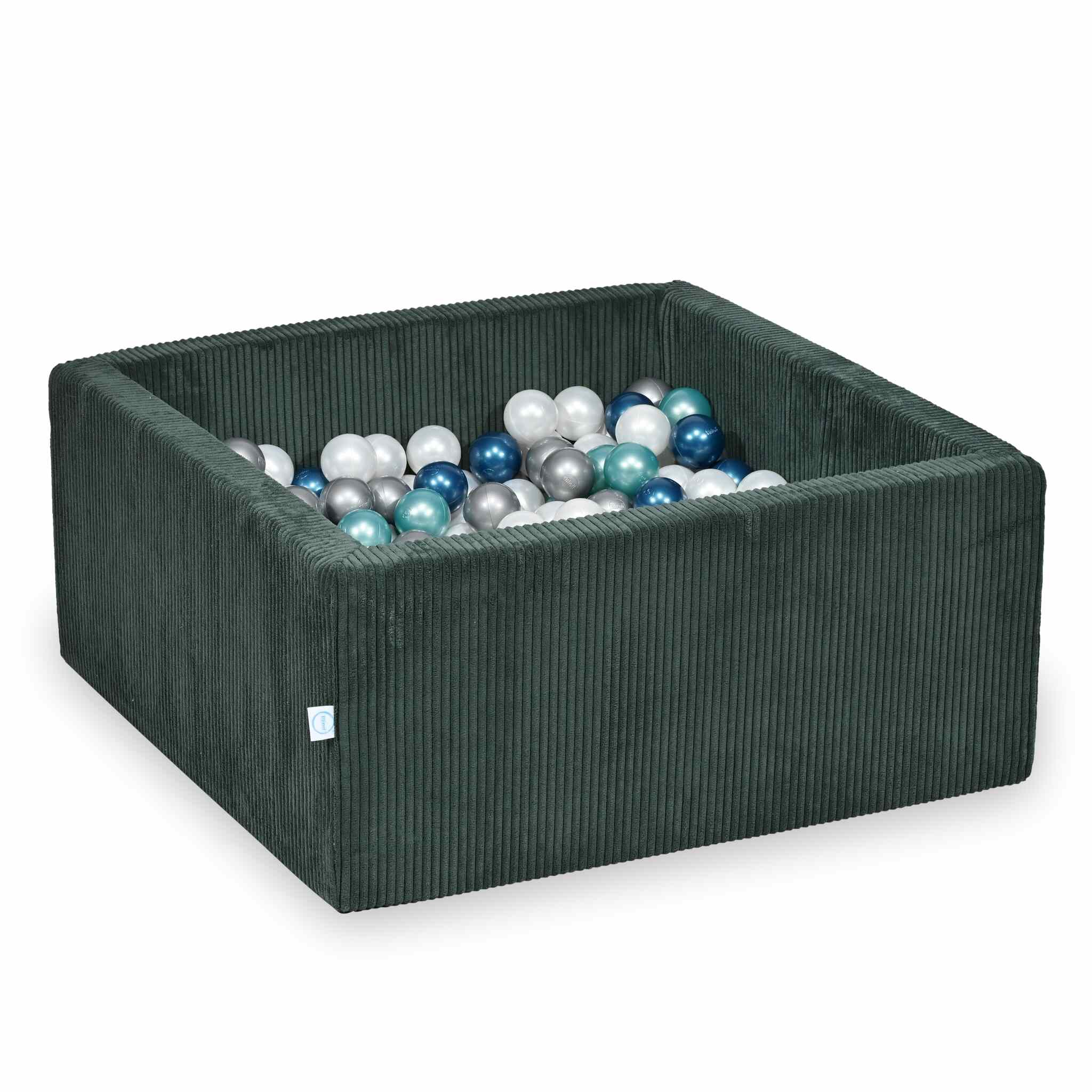 Square ball pit 90x90x40 cm in Corduroy Green, 400 balls